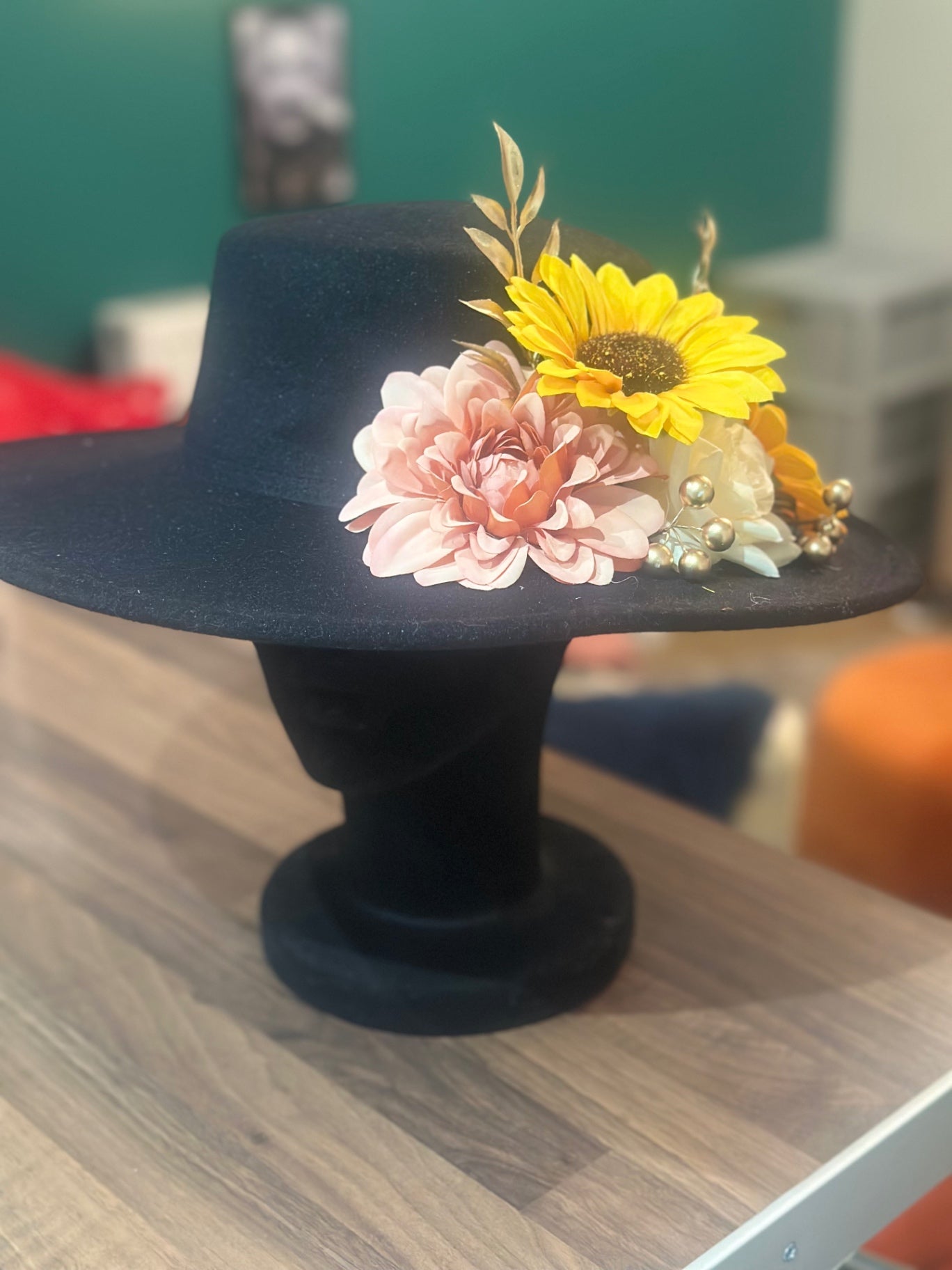 Sunflower/butterfly fedora black hat