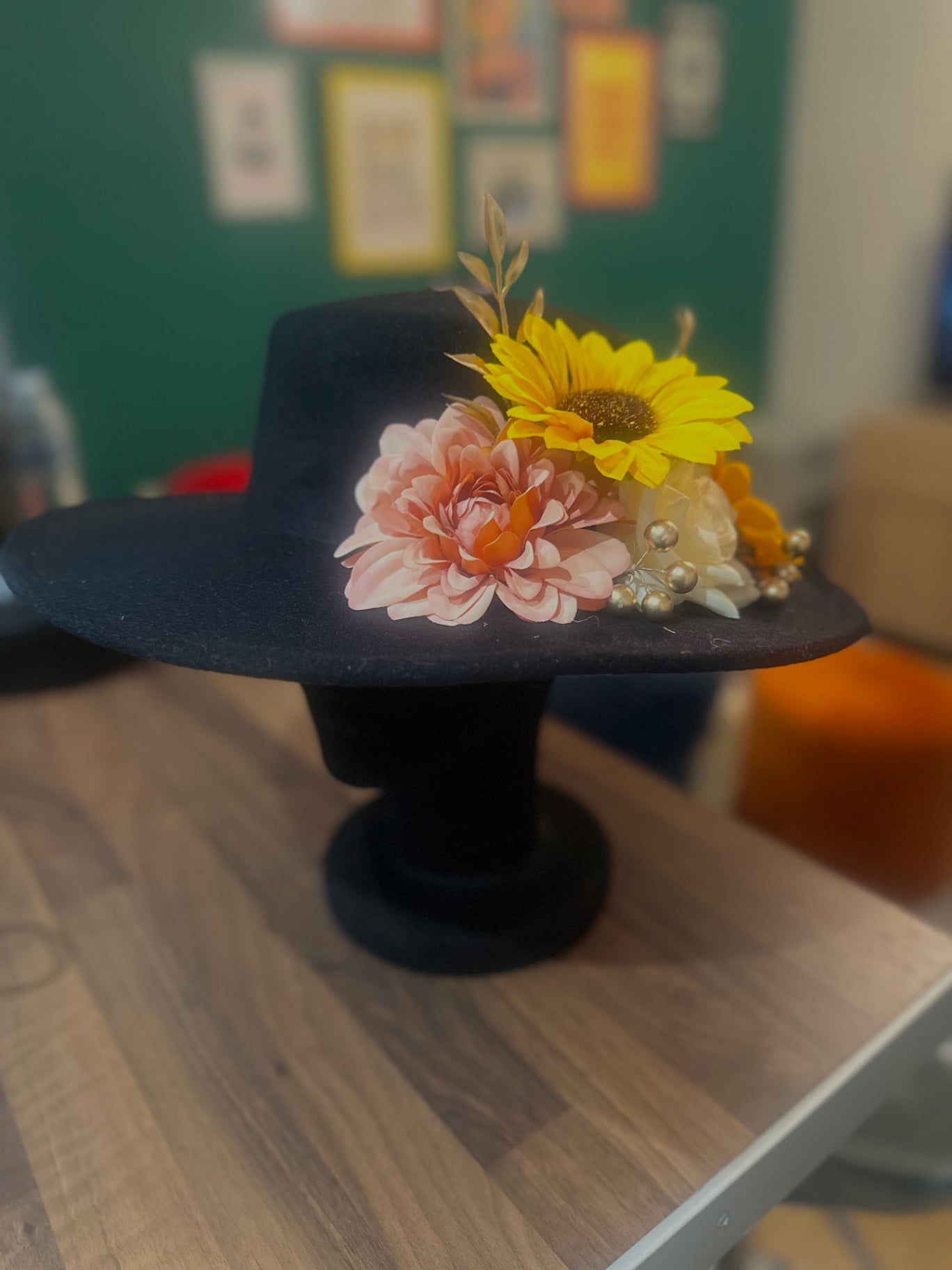 Sunflower/butterfly fedora black hat