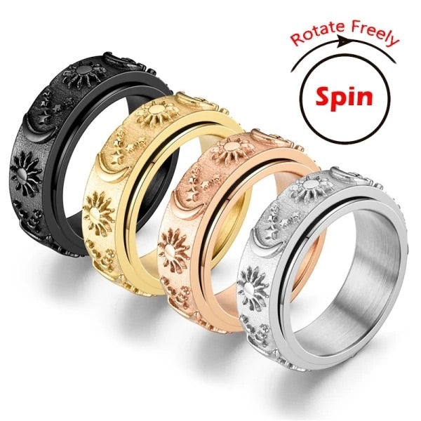 Moon Star Silver Fidget Ring Size 6