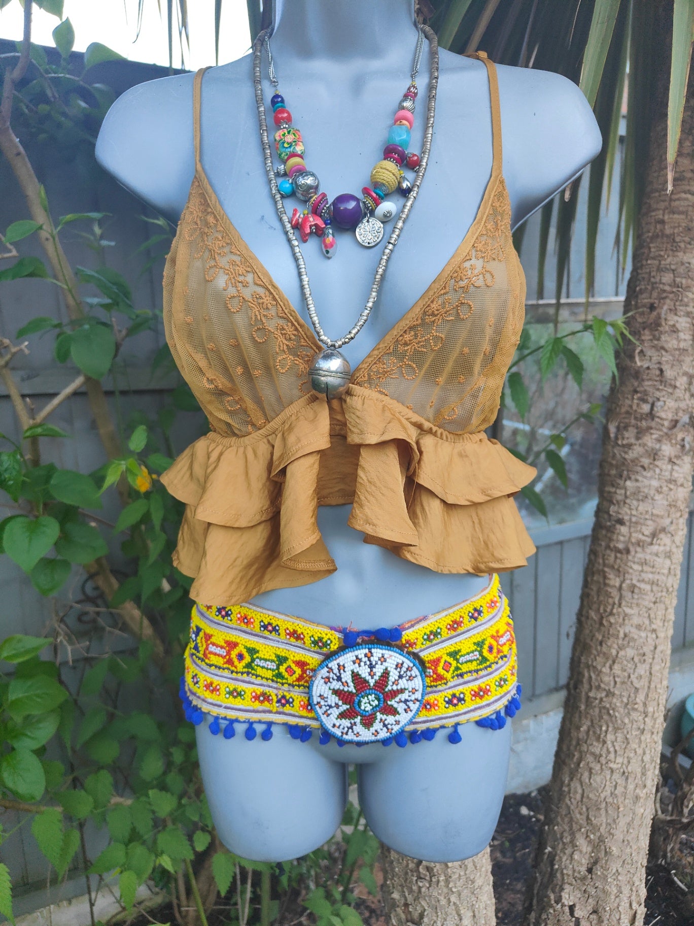 Boho tribal belt pompoms