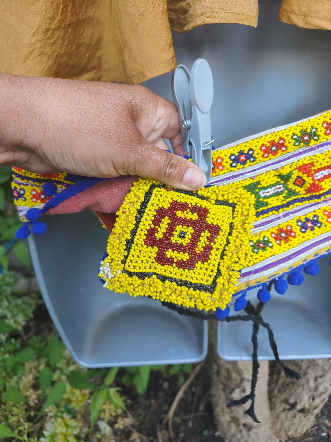 Boho tribal belt pompoms