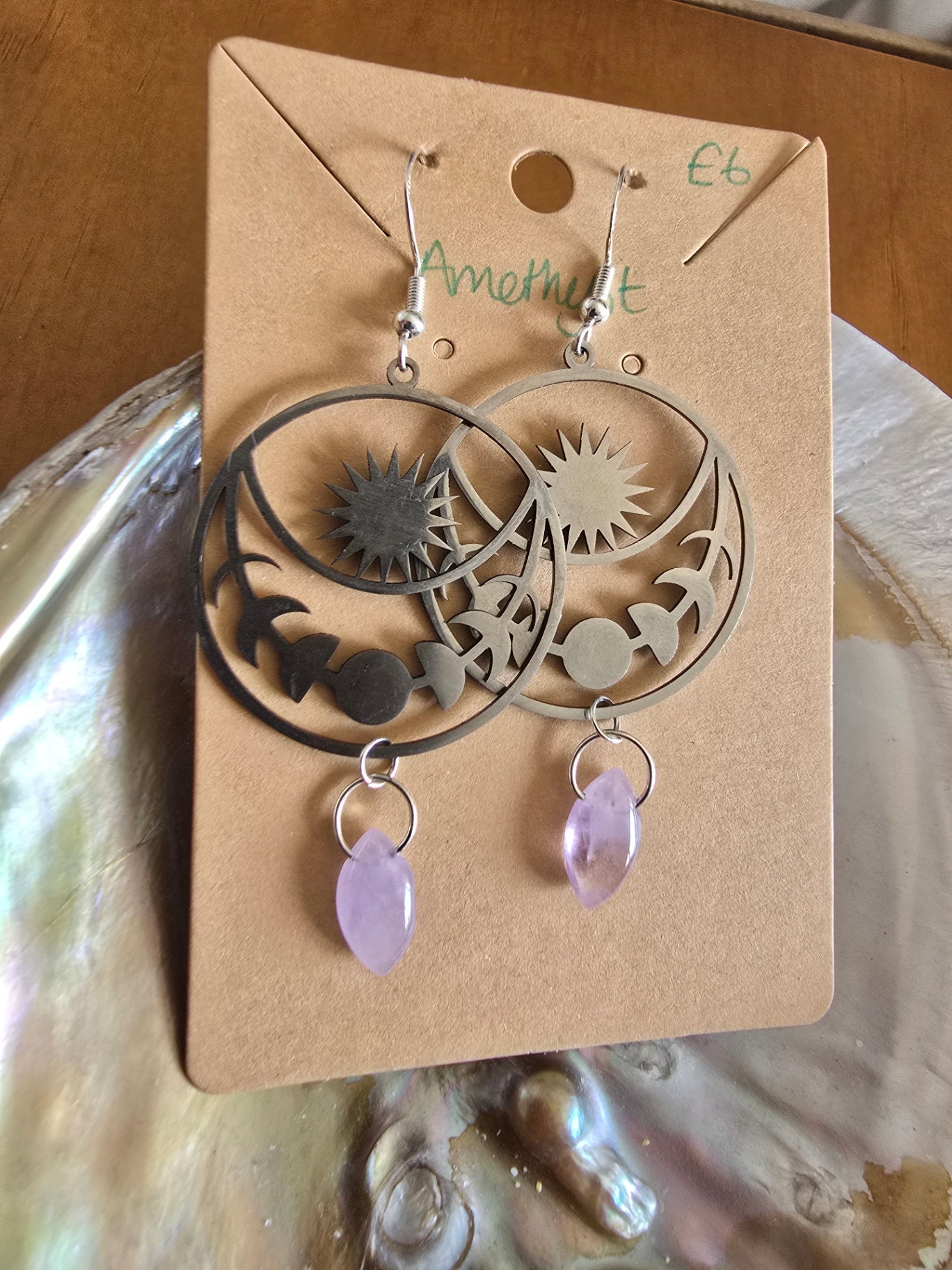 Amethyst moon phase earrings