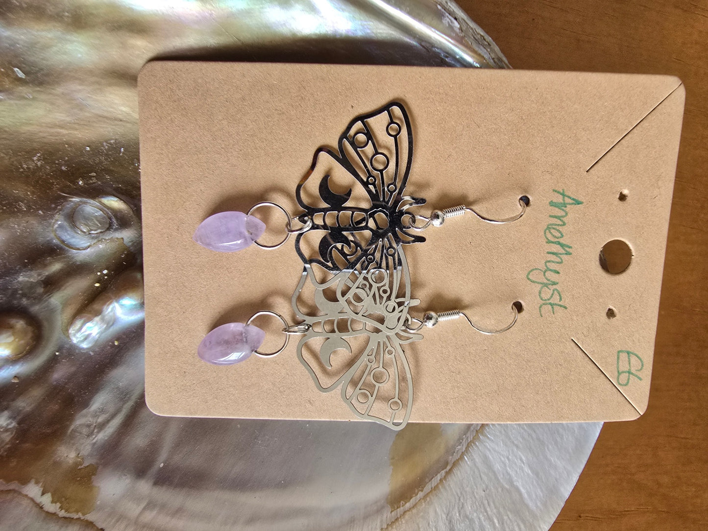 Amethyst luna moth earrings