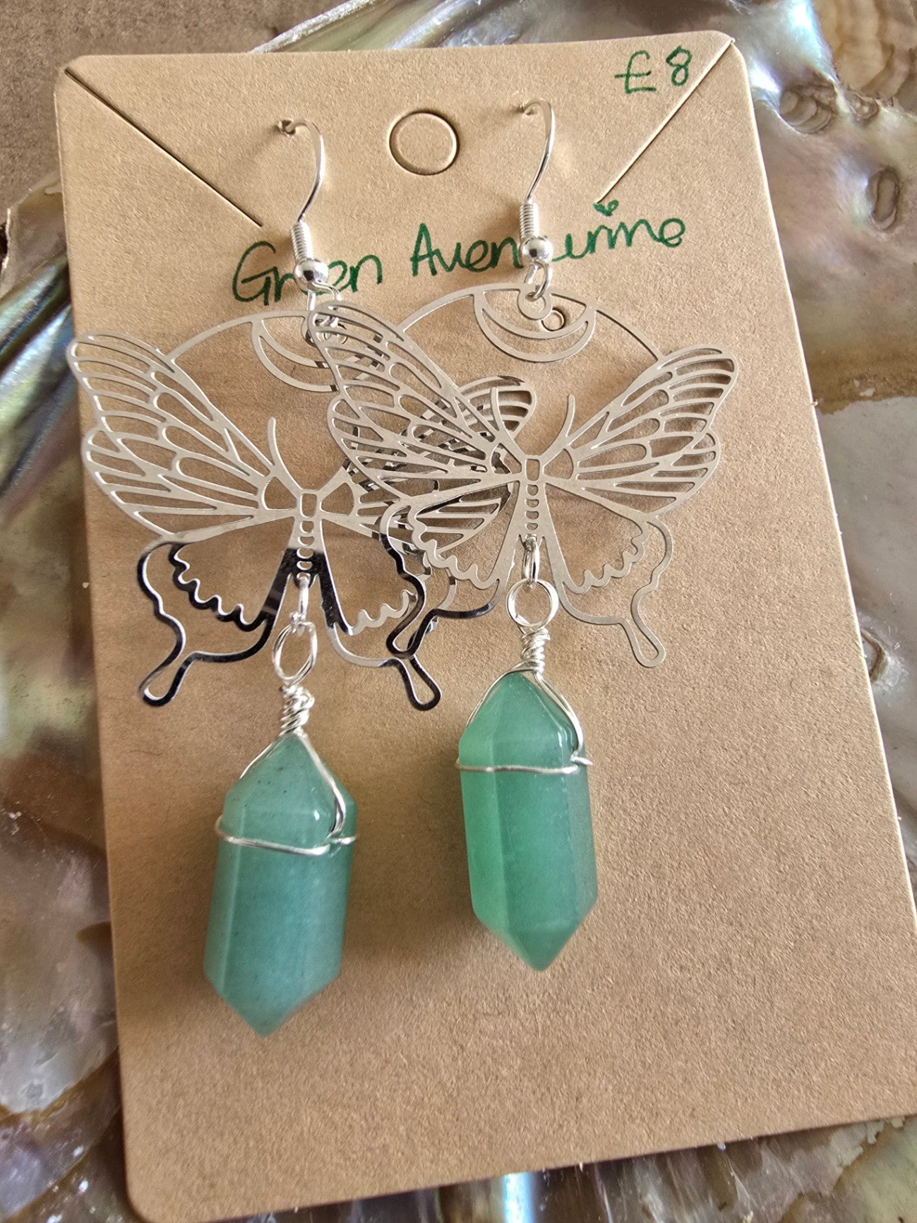 Green aventurine butterfly earrings