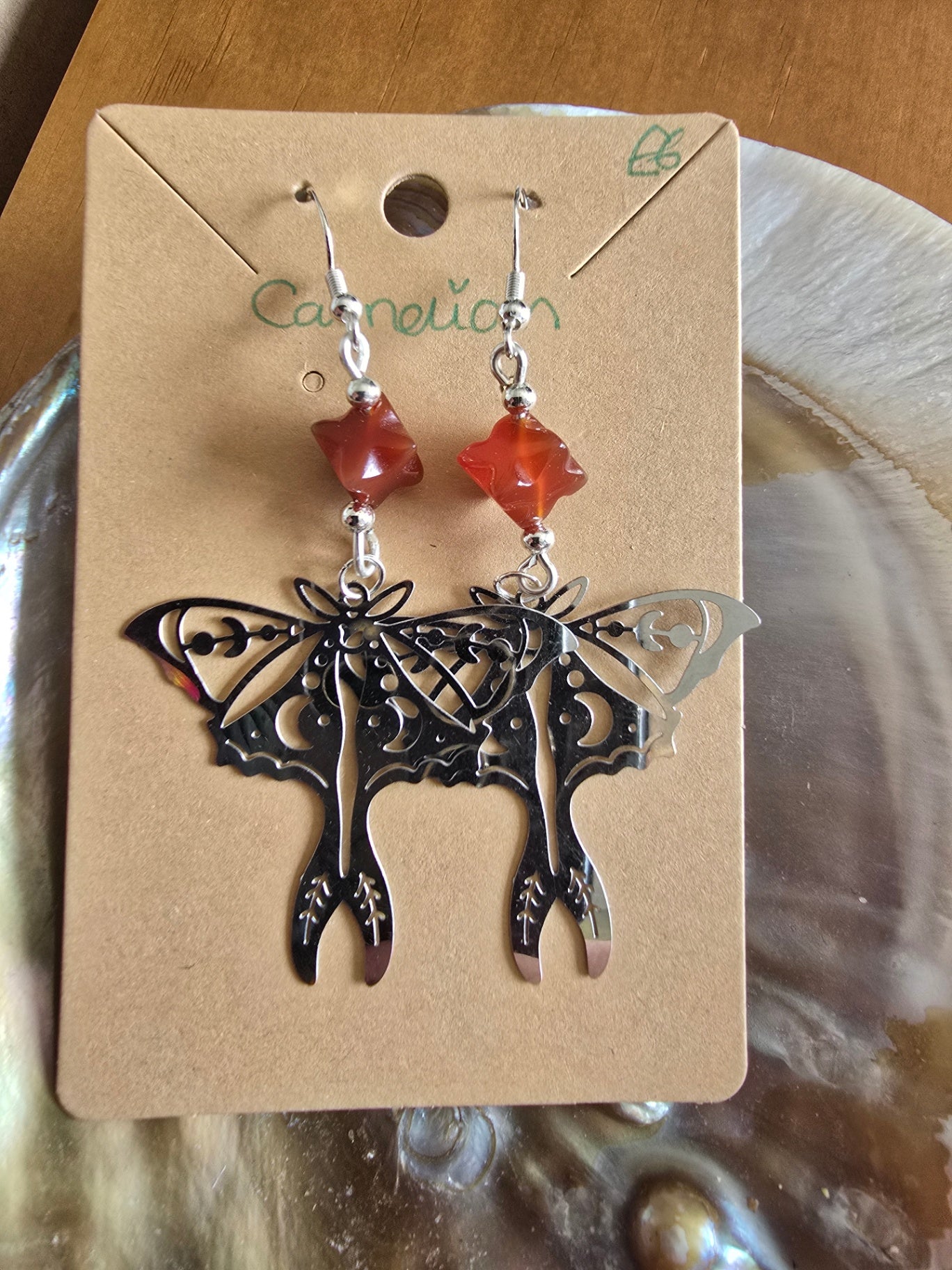 Carnelian moth earrings