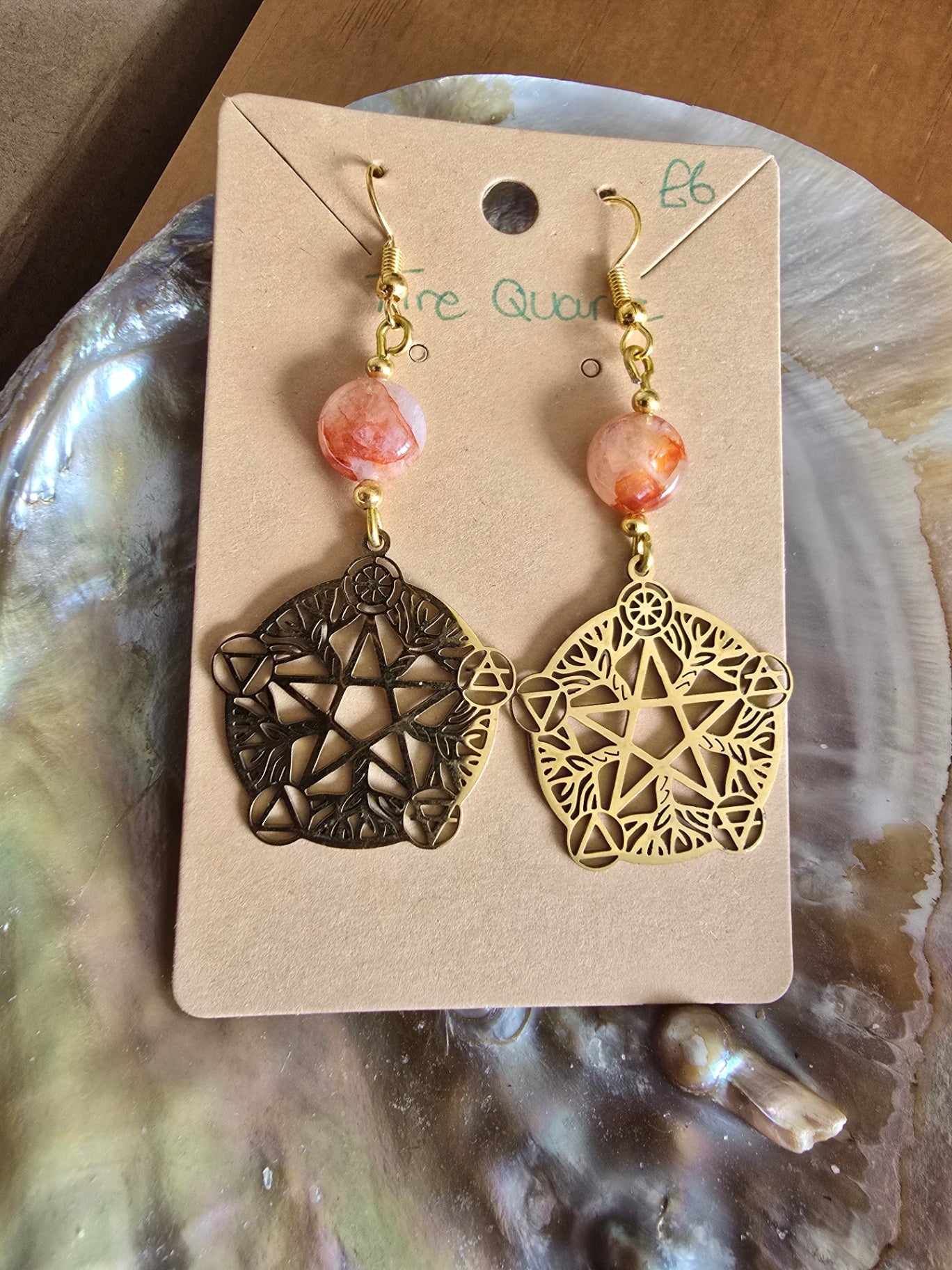 Firequartz pentacle earrings