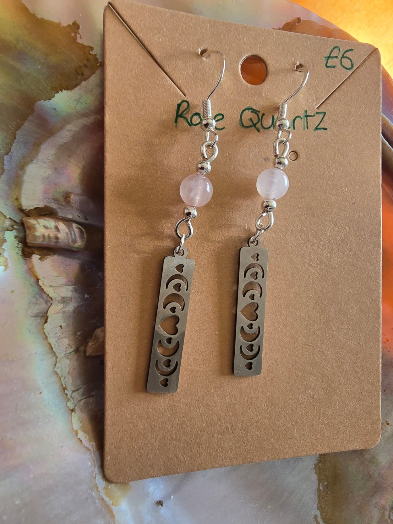 Rose quartz moon phase earrings