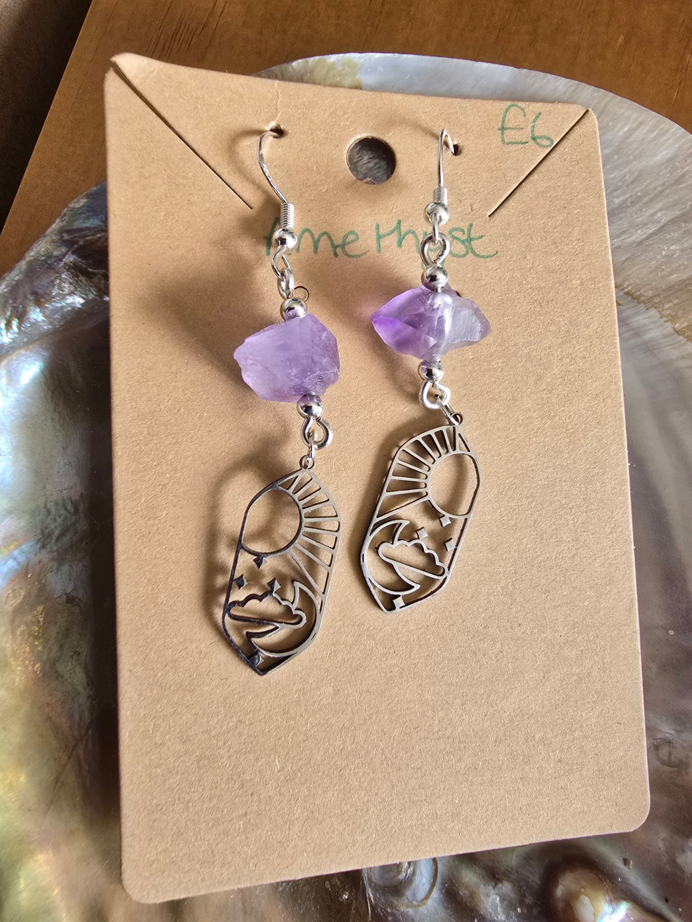 Raw amethyst sun and moon earrings