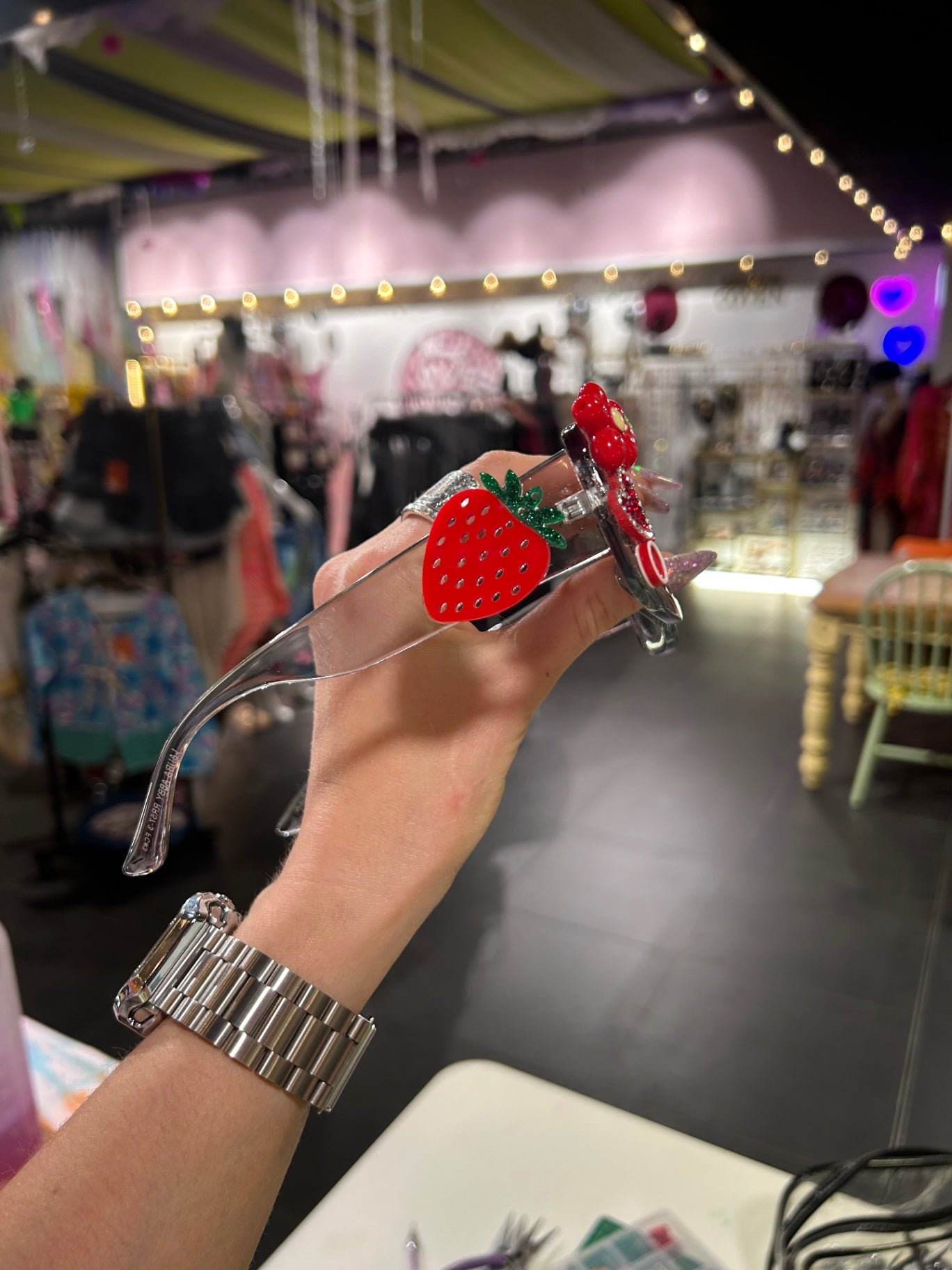 Sunglasses Clear with red and green embellishments