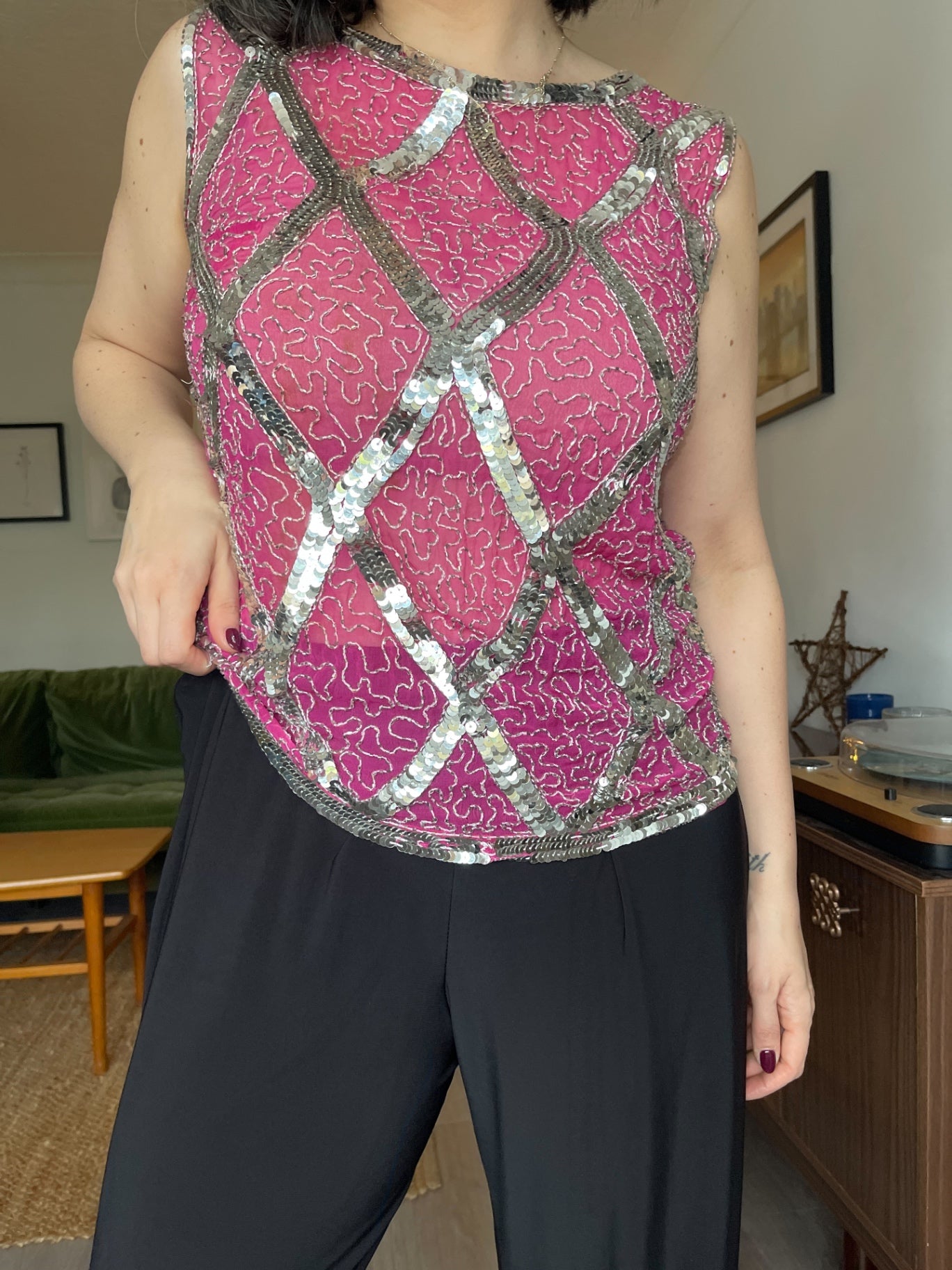 Vintage Beaded Pink Top