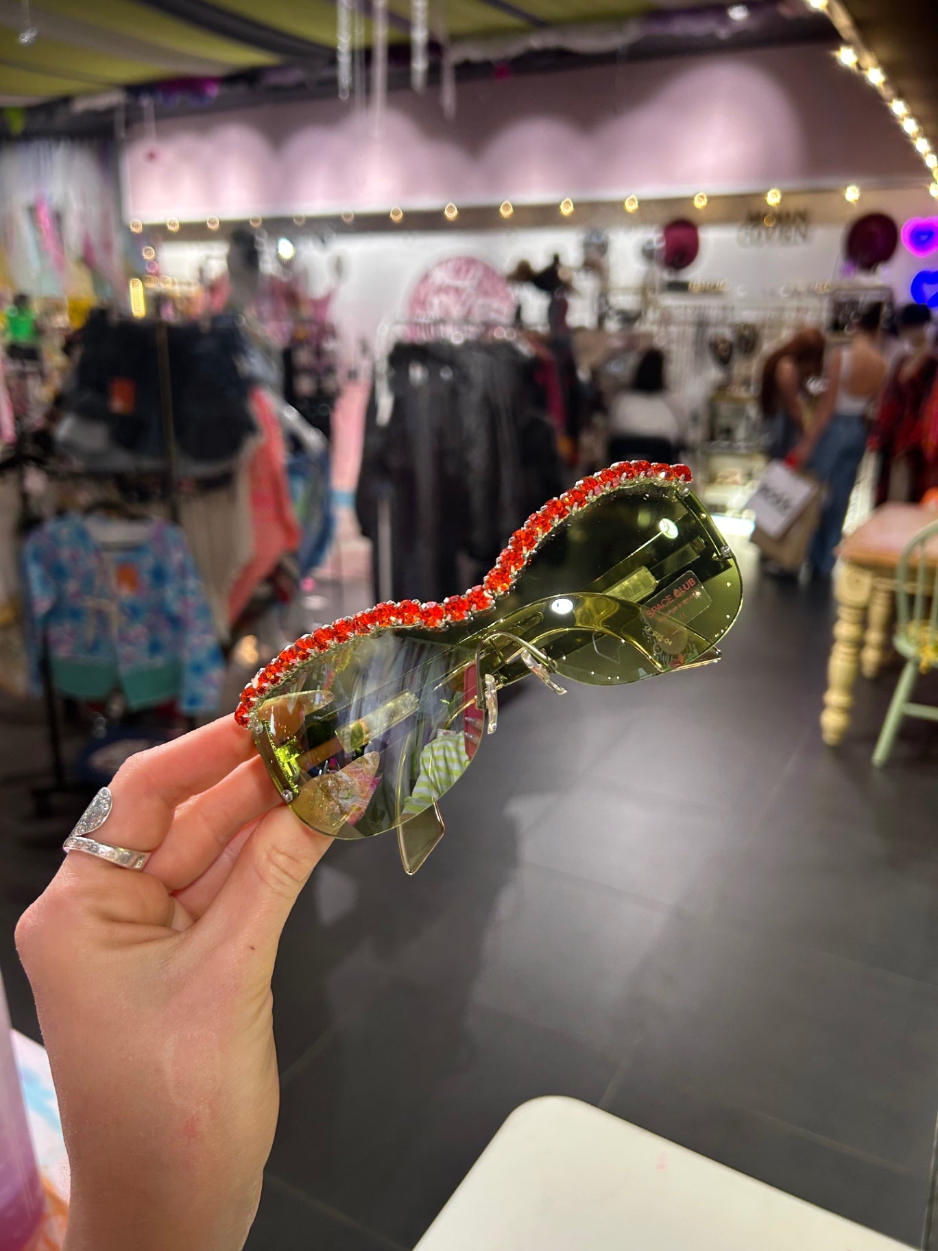 Green Bug Eye Sunnies With Orange Gems