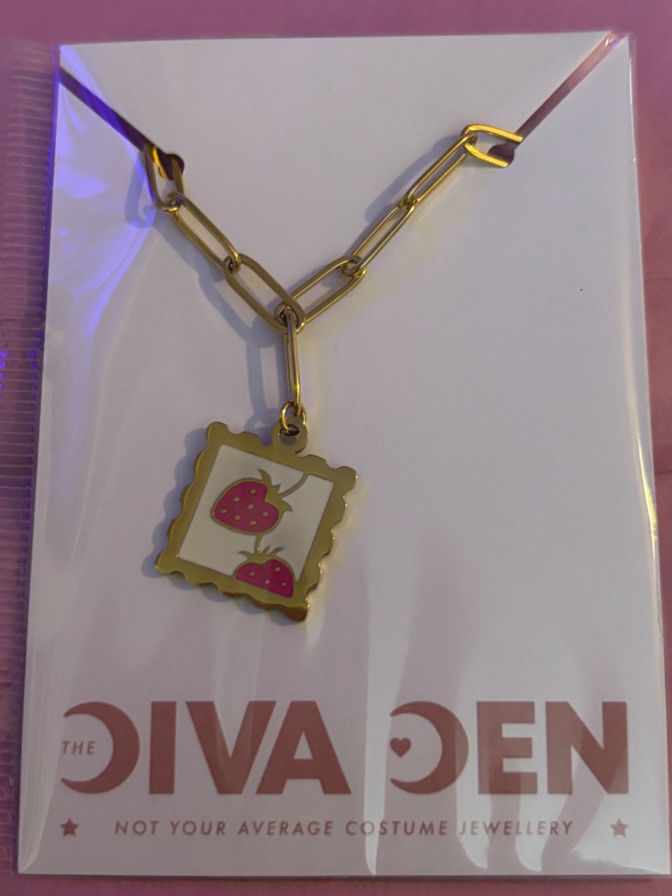 Strawberry square necklace