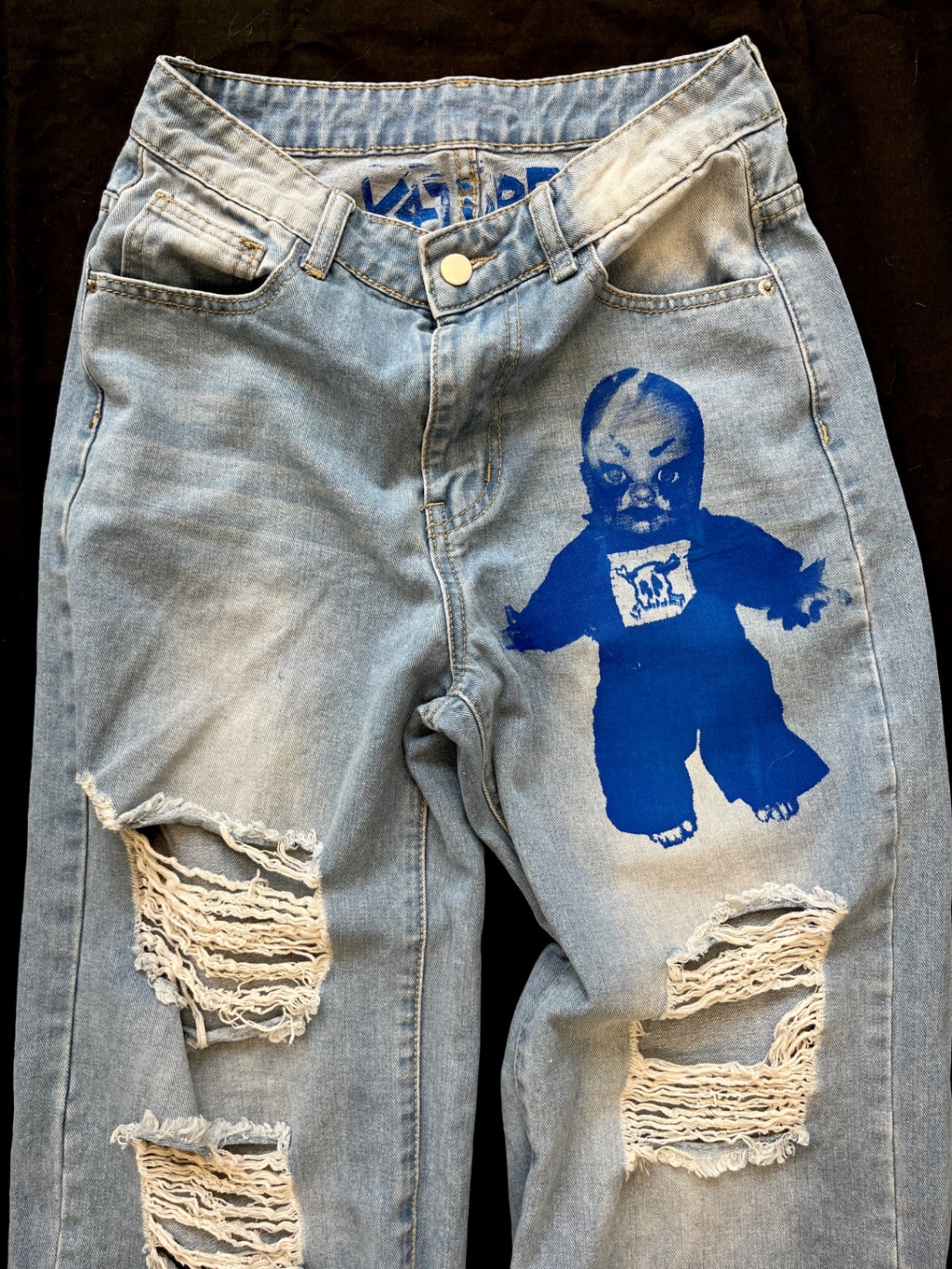 K4TURE baby Katy print blue baggy jeans