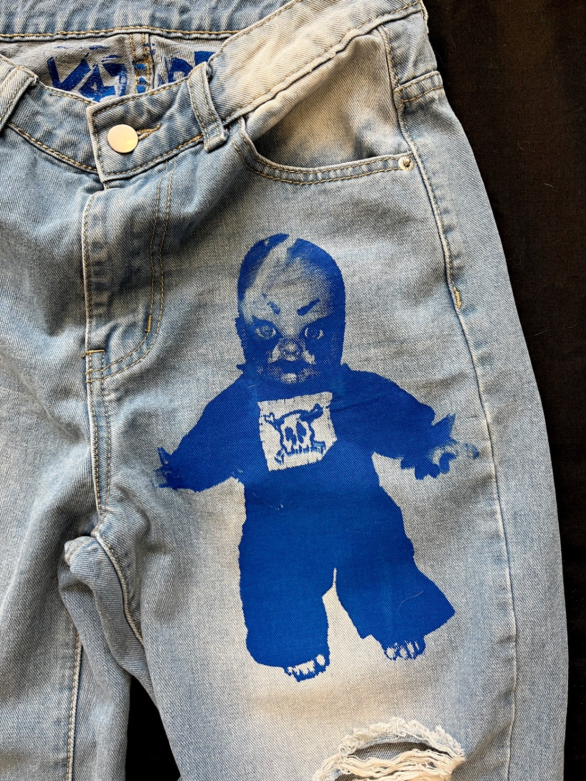 K4TURE baby Katy print blue baggy jeans