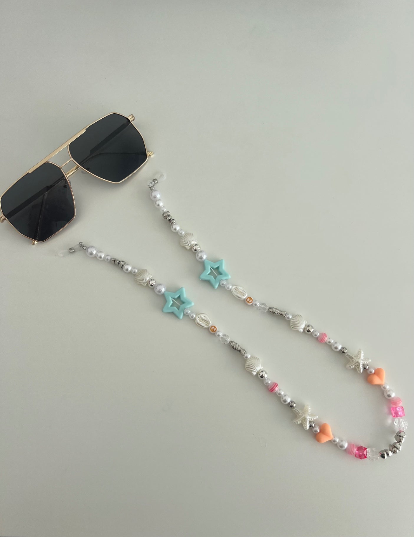Bright pearl sunglasses strap - silver