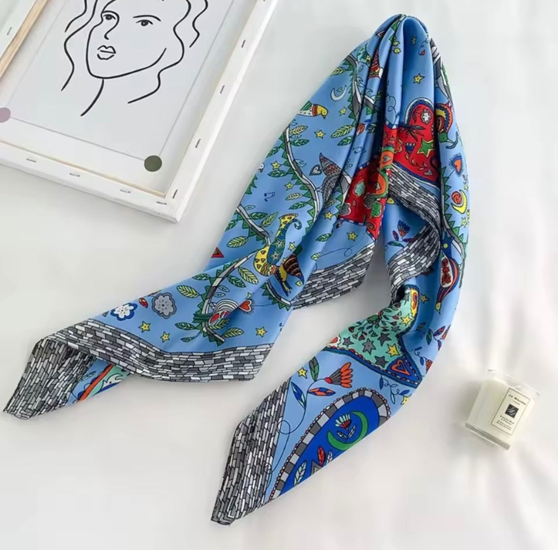 Blue Large Love Heart Tree Scarf