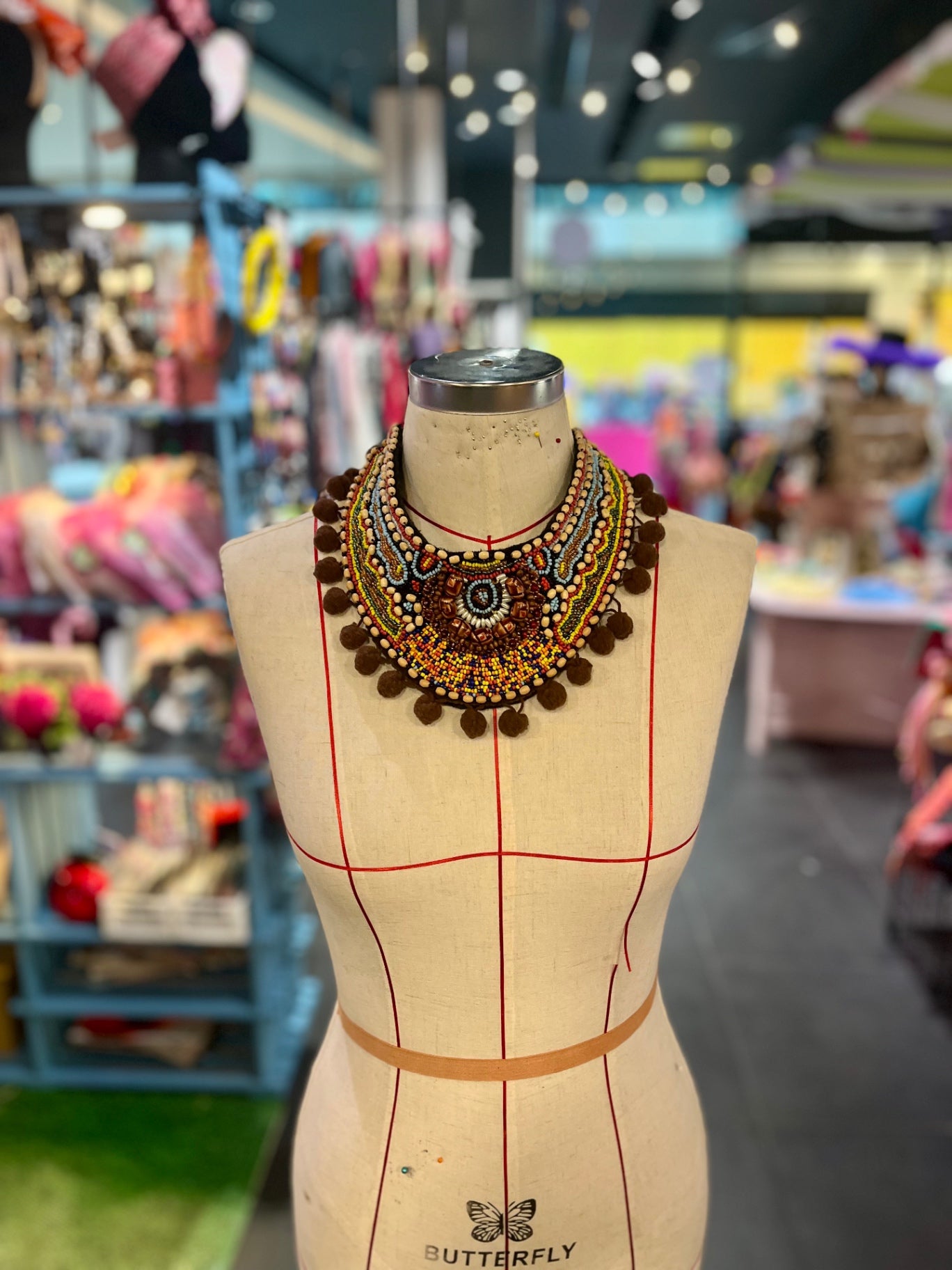 Aztec Pom Pom Statement Bib Necklace
