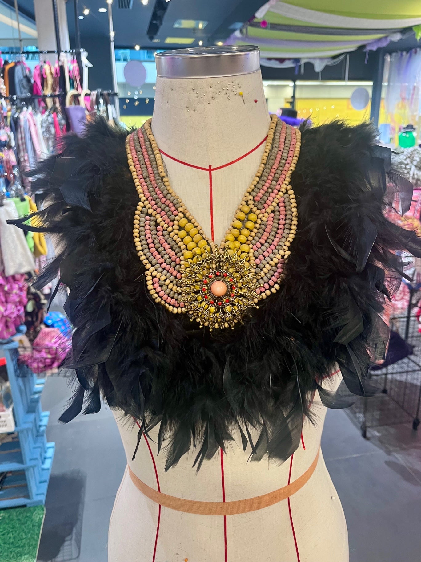 Feather Sun Beaded Bib Necklace