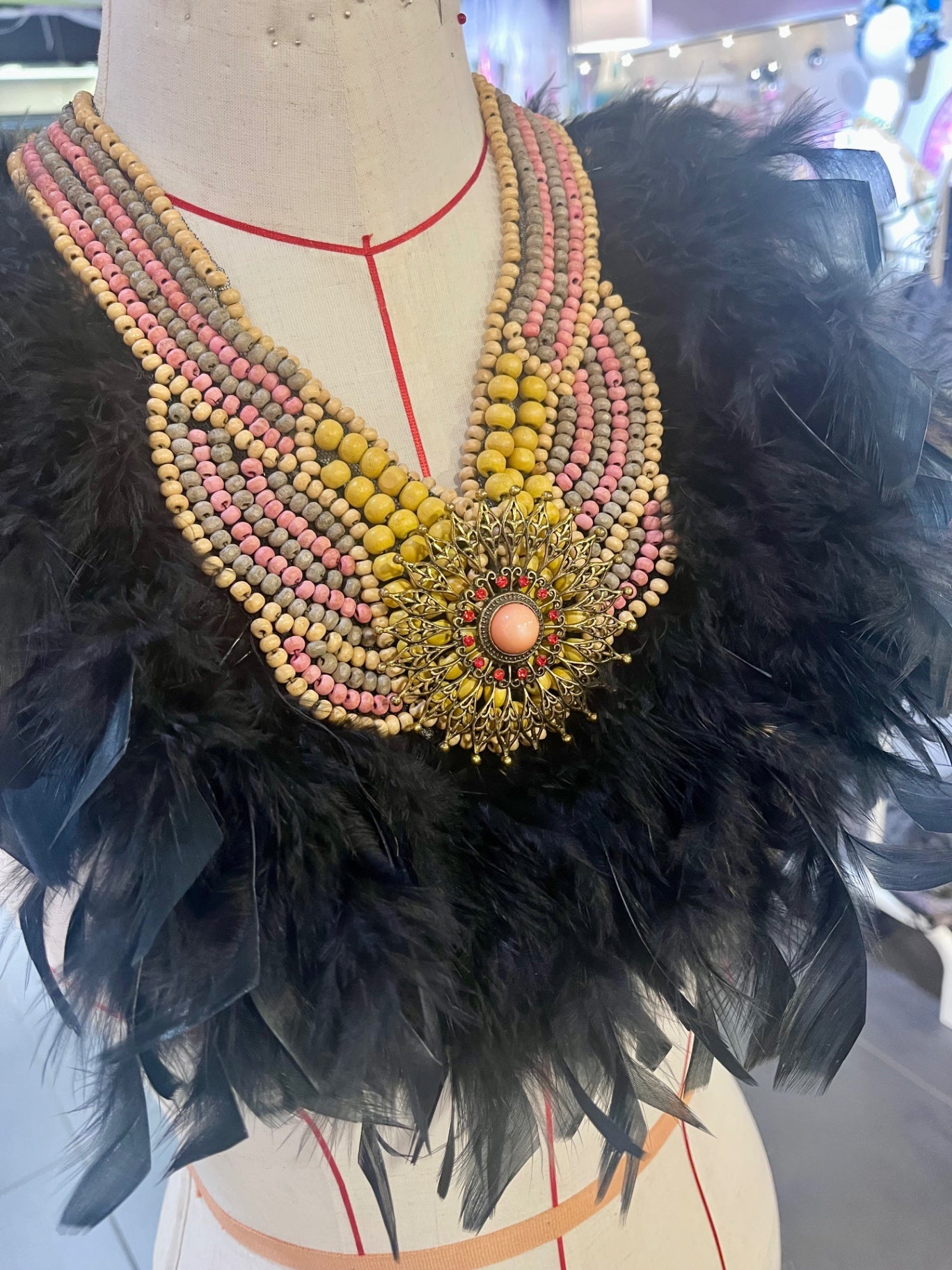 Feather Sun Beaded Bib Necklace