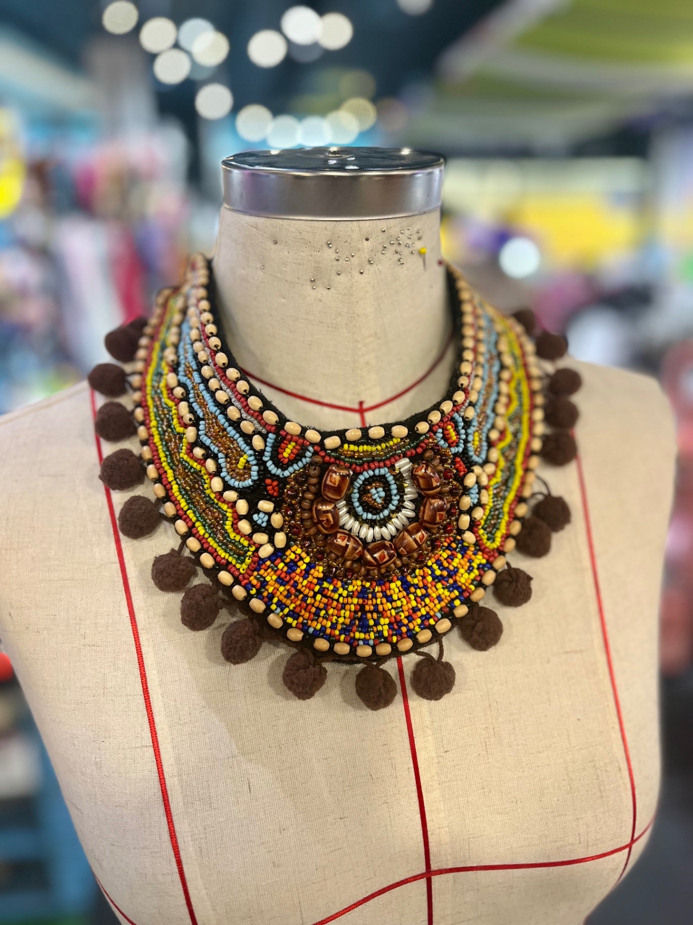 Aztec Pom Pom Statement Bib Necklace
