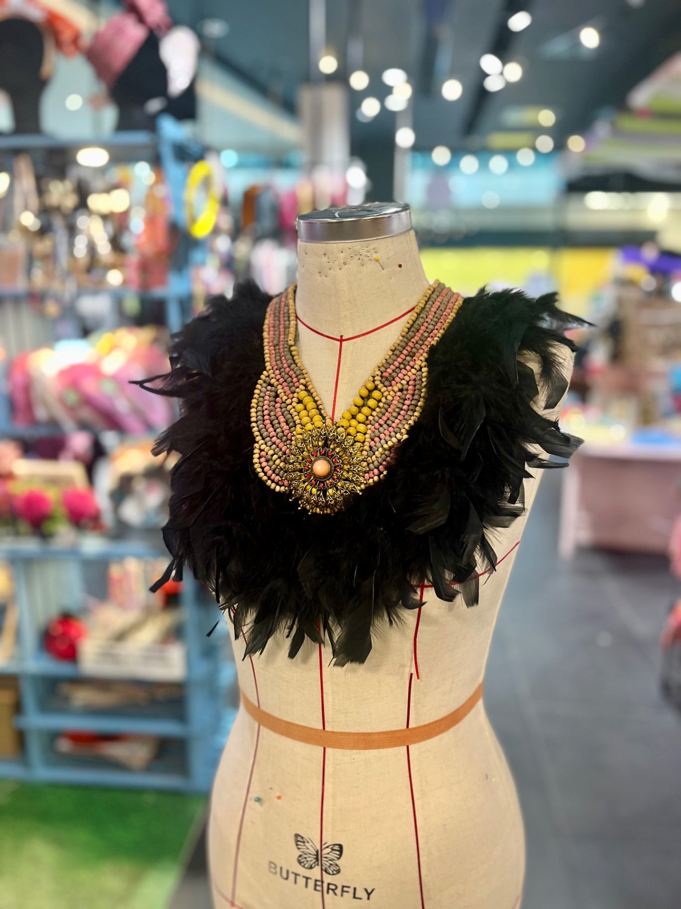 Feather Sun Beaded Bib Necklace