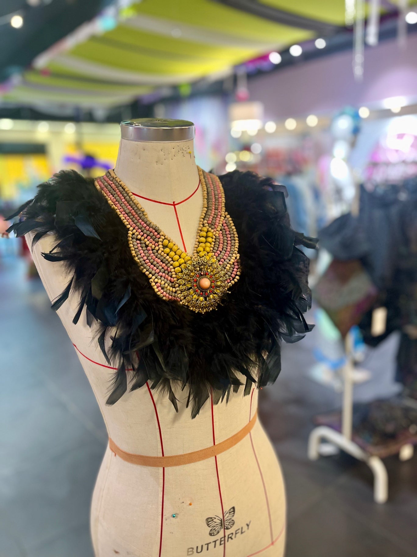 Feather Sun Beaded Bib Necklace