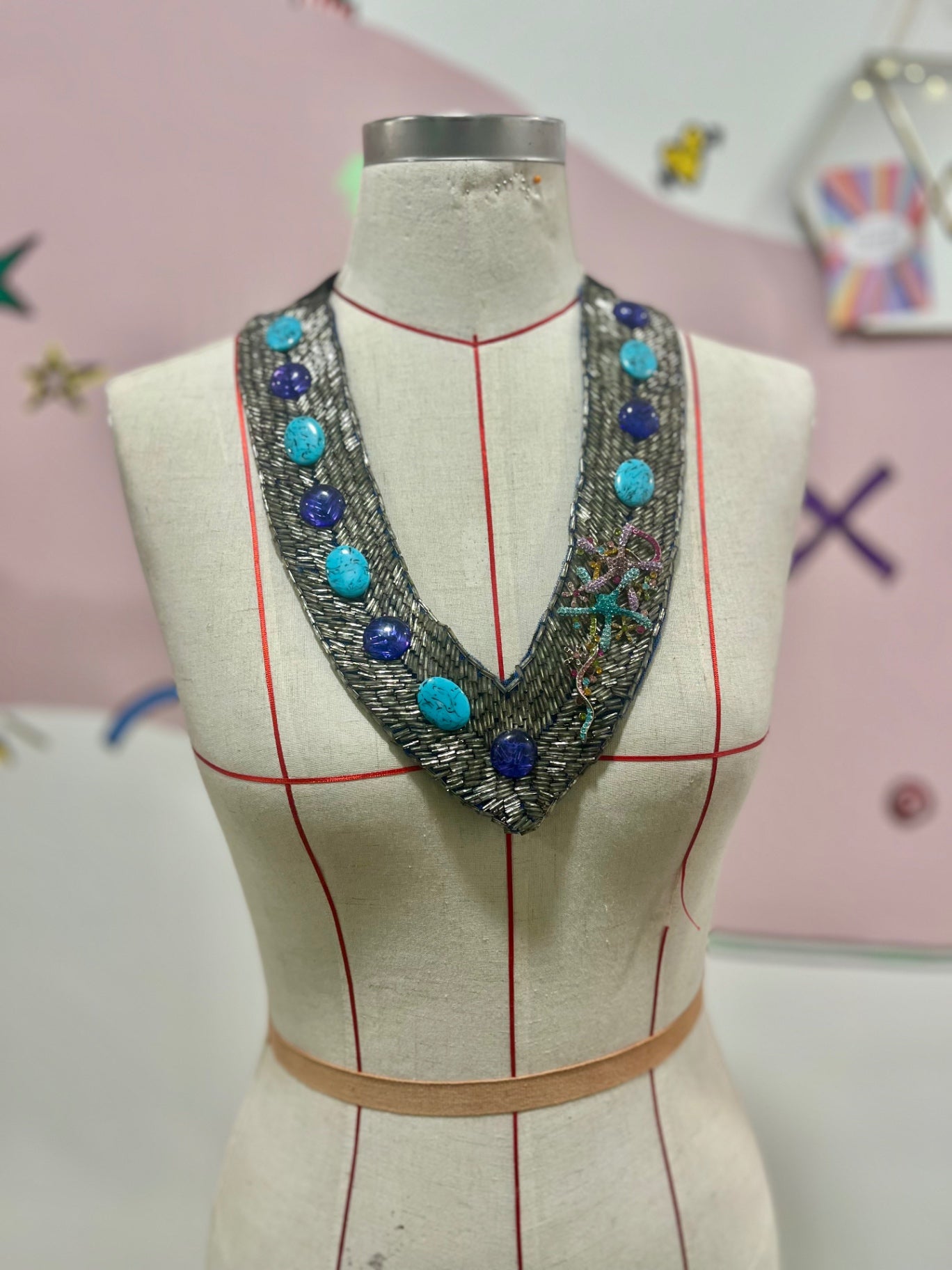 Blue Bejewelled Mermaid Bib Necklace