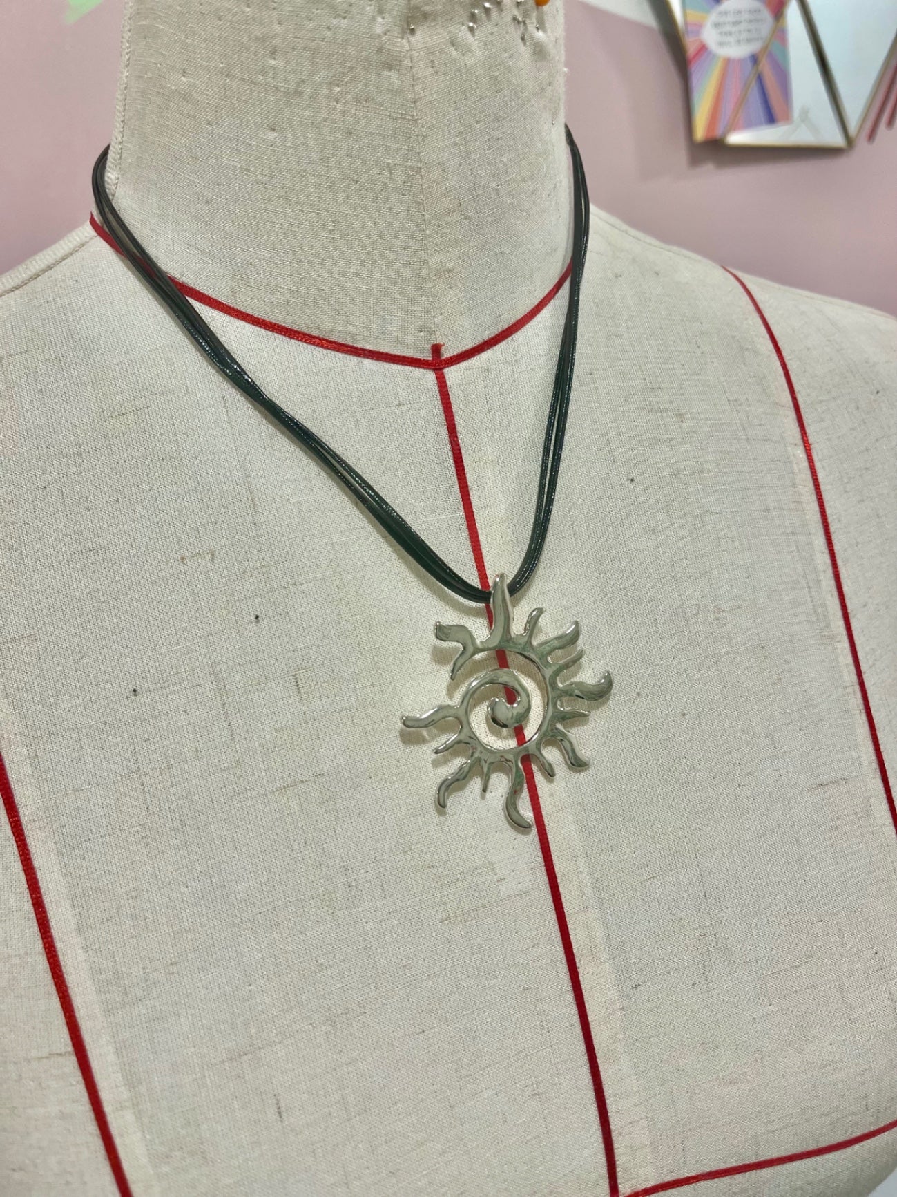 Silver Black Sun Charm Necklace