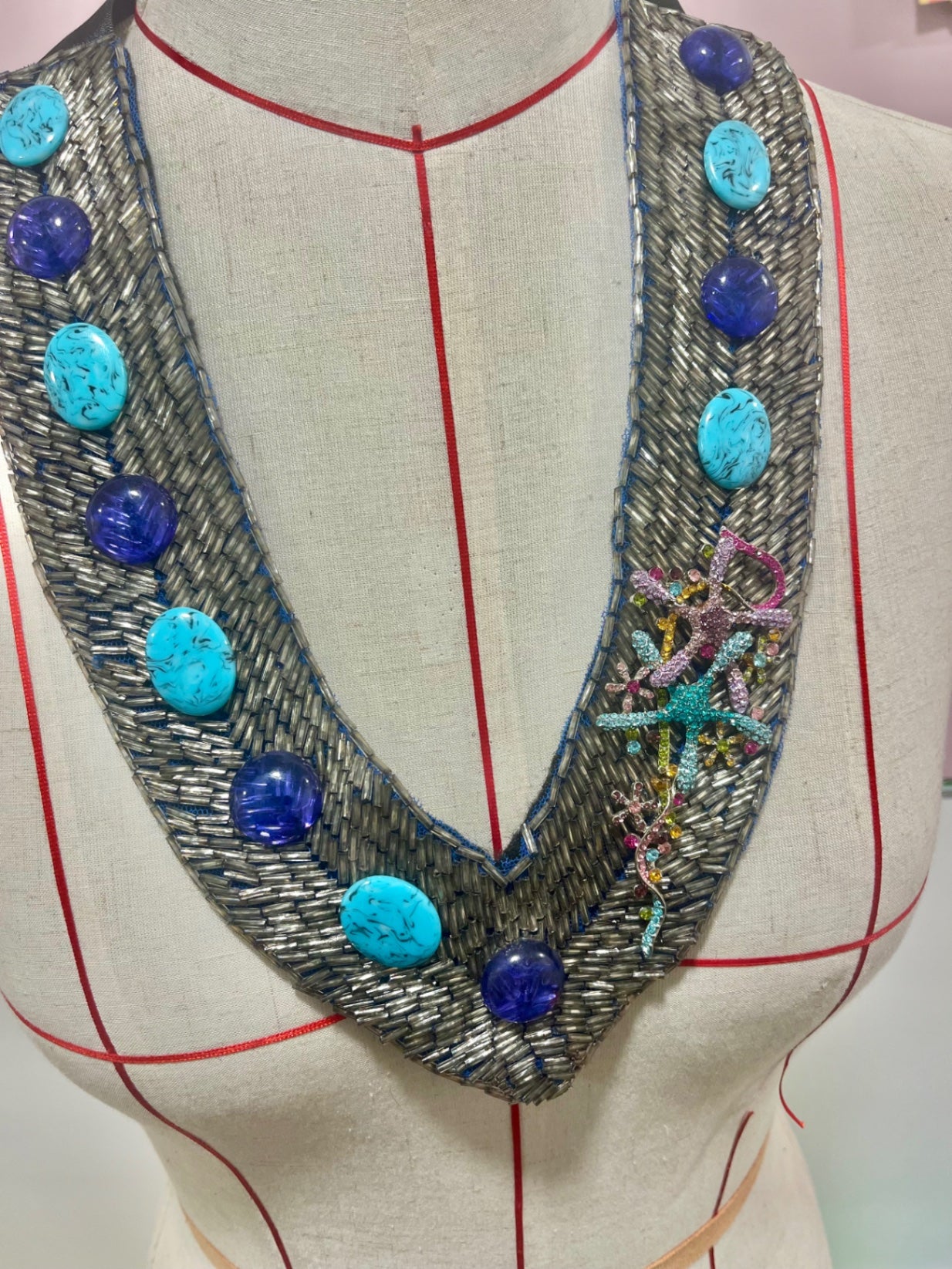 Blue Bejewelled Mermaid Bib Necklace