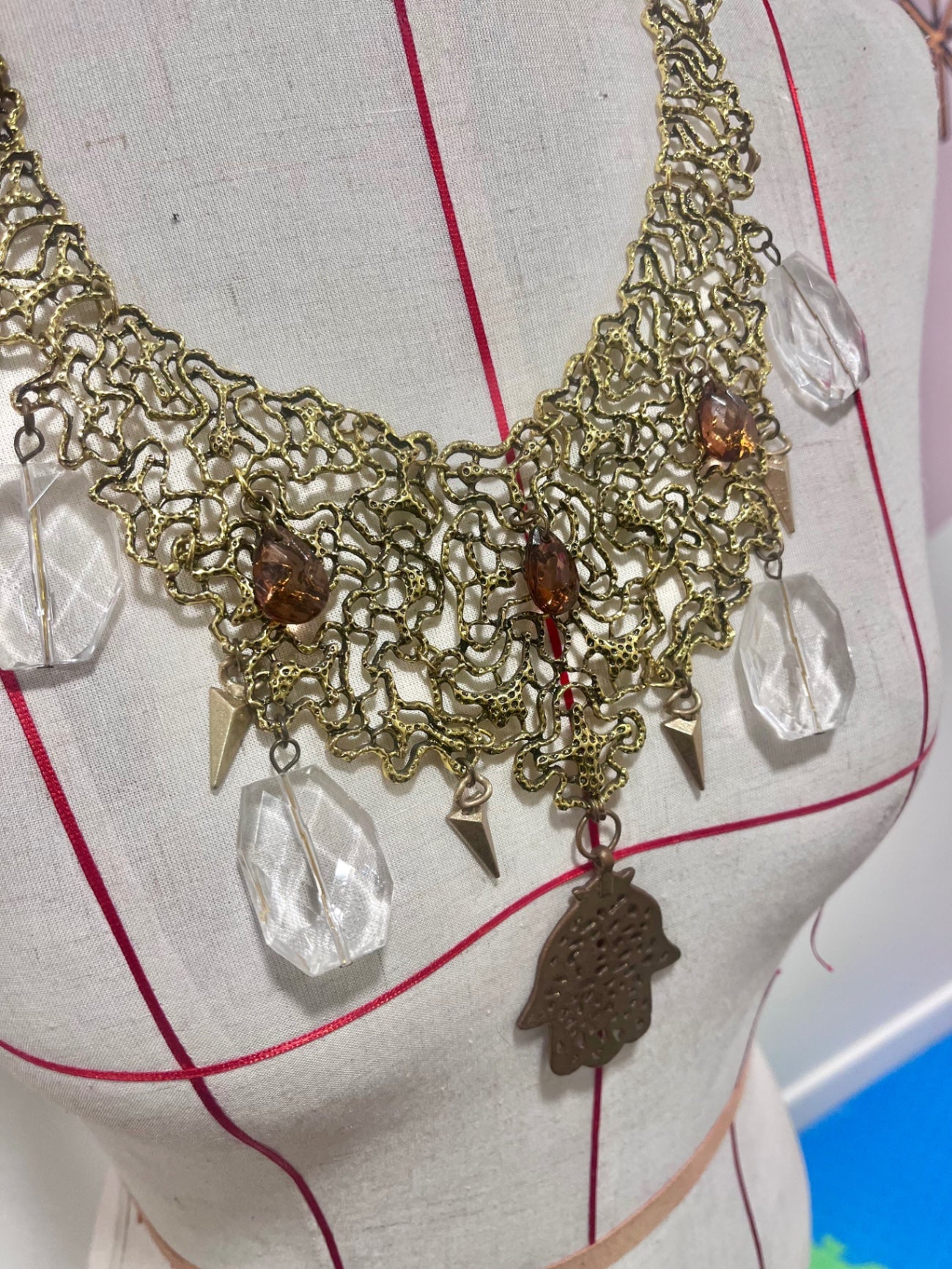 Gold Hamsa Hand Bib Necklace