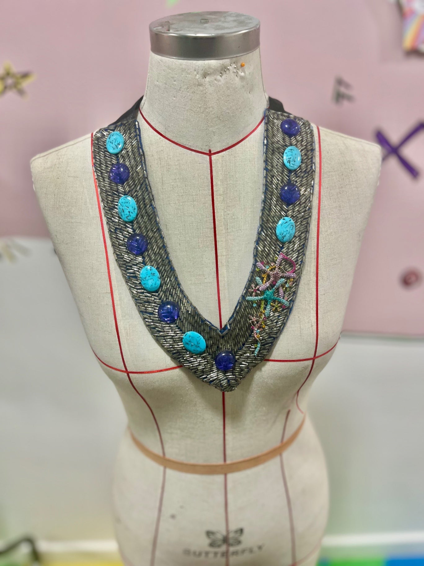 Blue Bejewelled Mermaid Bib Necklace