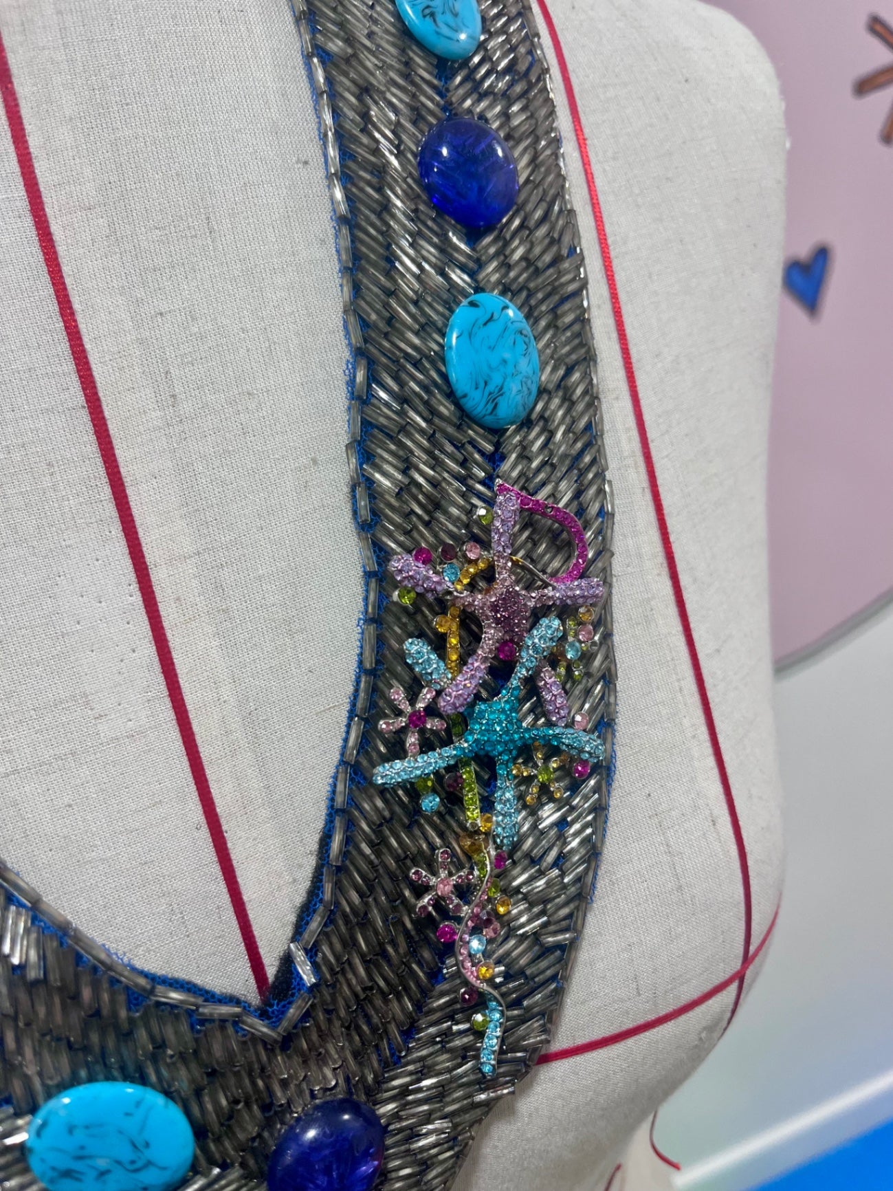 Blue Bejewelled Mermaid Bib Necklace