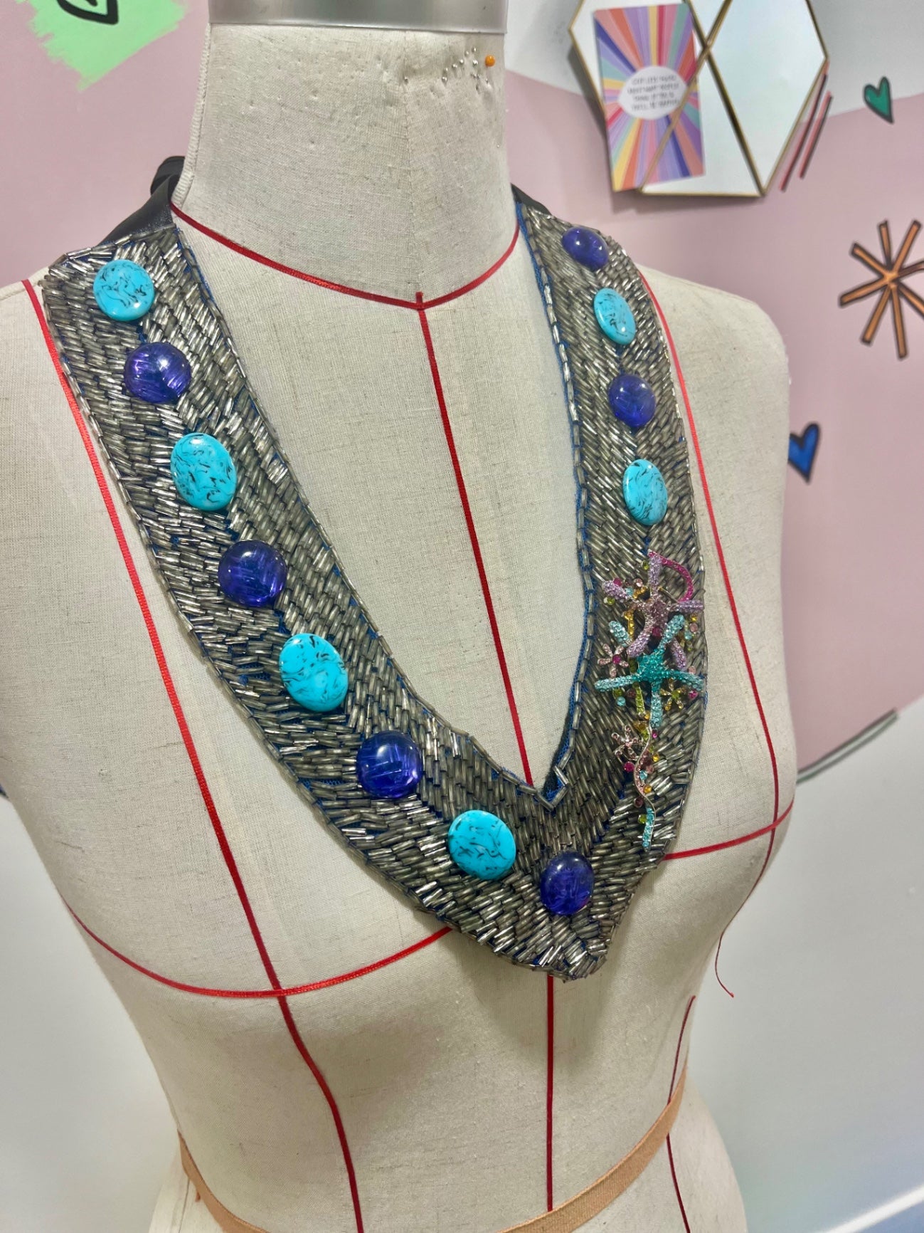 Blue Bejewelled Mermaid Bib Necklace