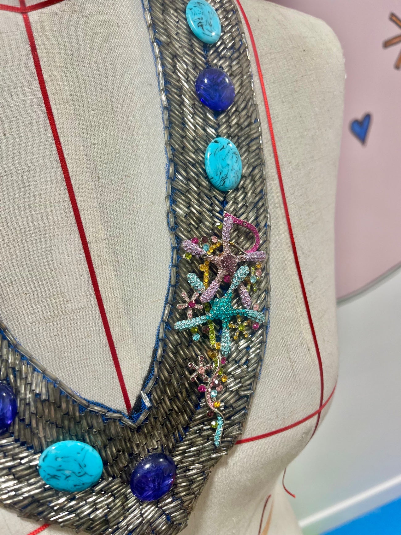 Blue Bejewelled Mermaid Bib Necklace