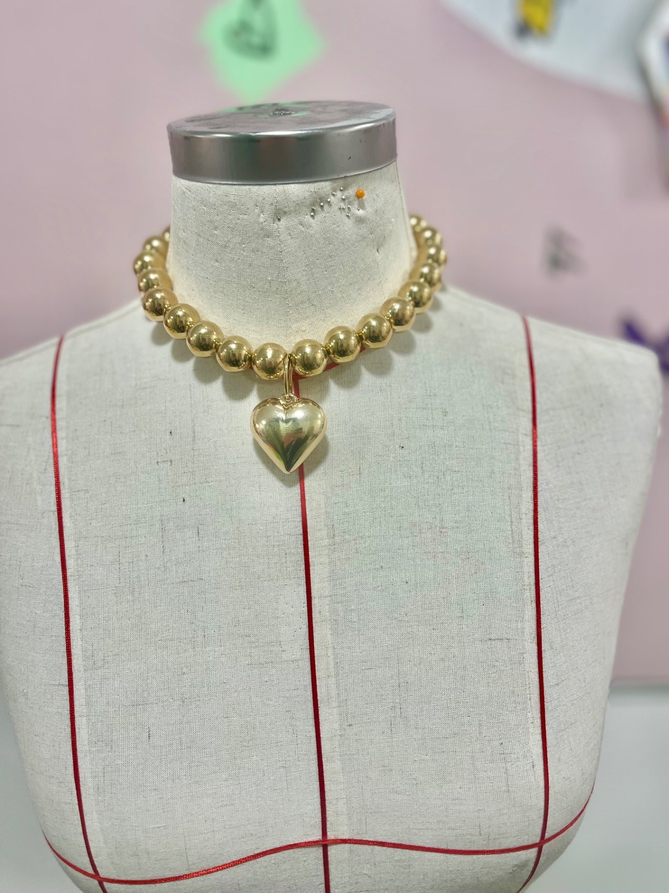 Gold Ball Heart Necklace