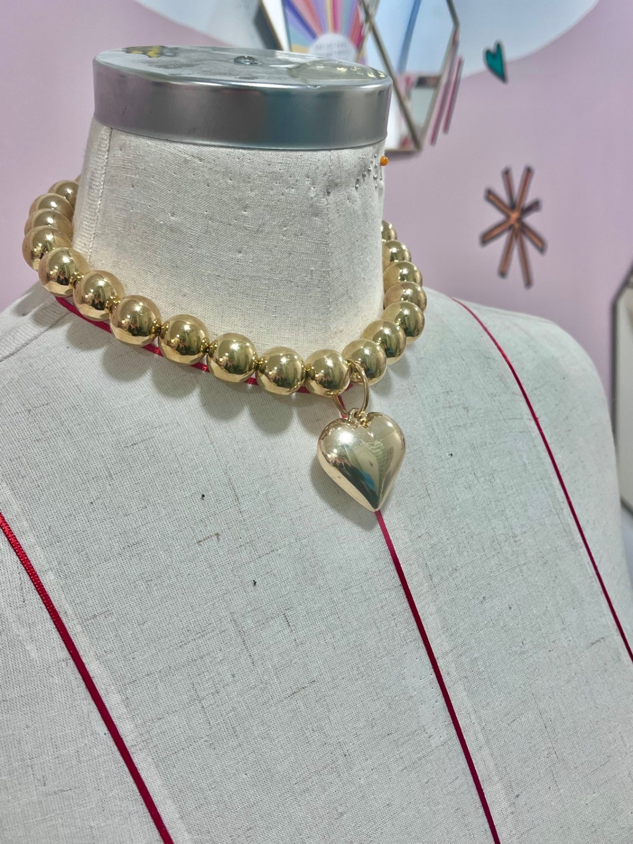 Gold Ball Heart Necklace