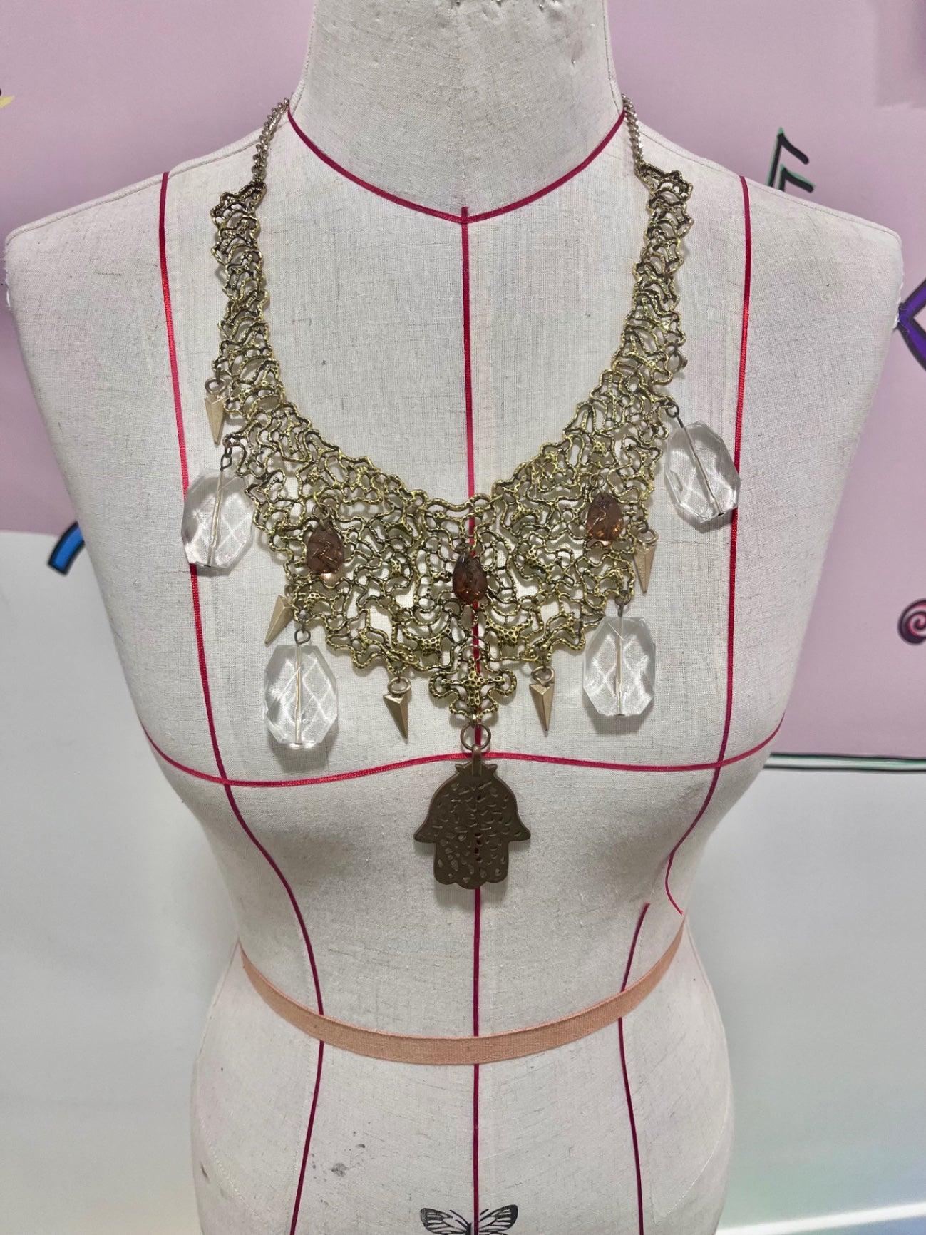 Gold Hamsa Hand Bib Necklace