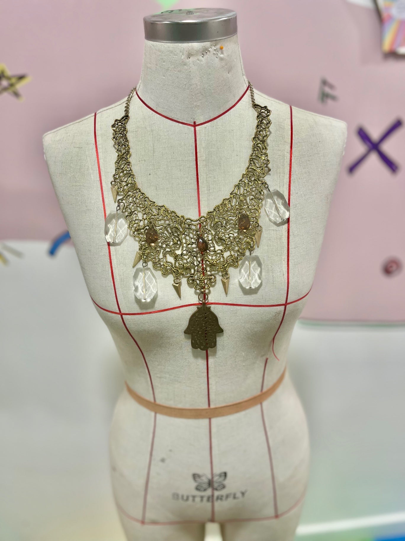 Gold Hamsa Hand Bib Necklace
