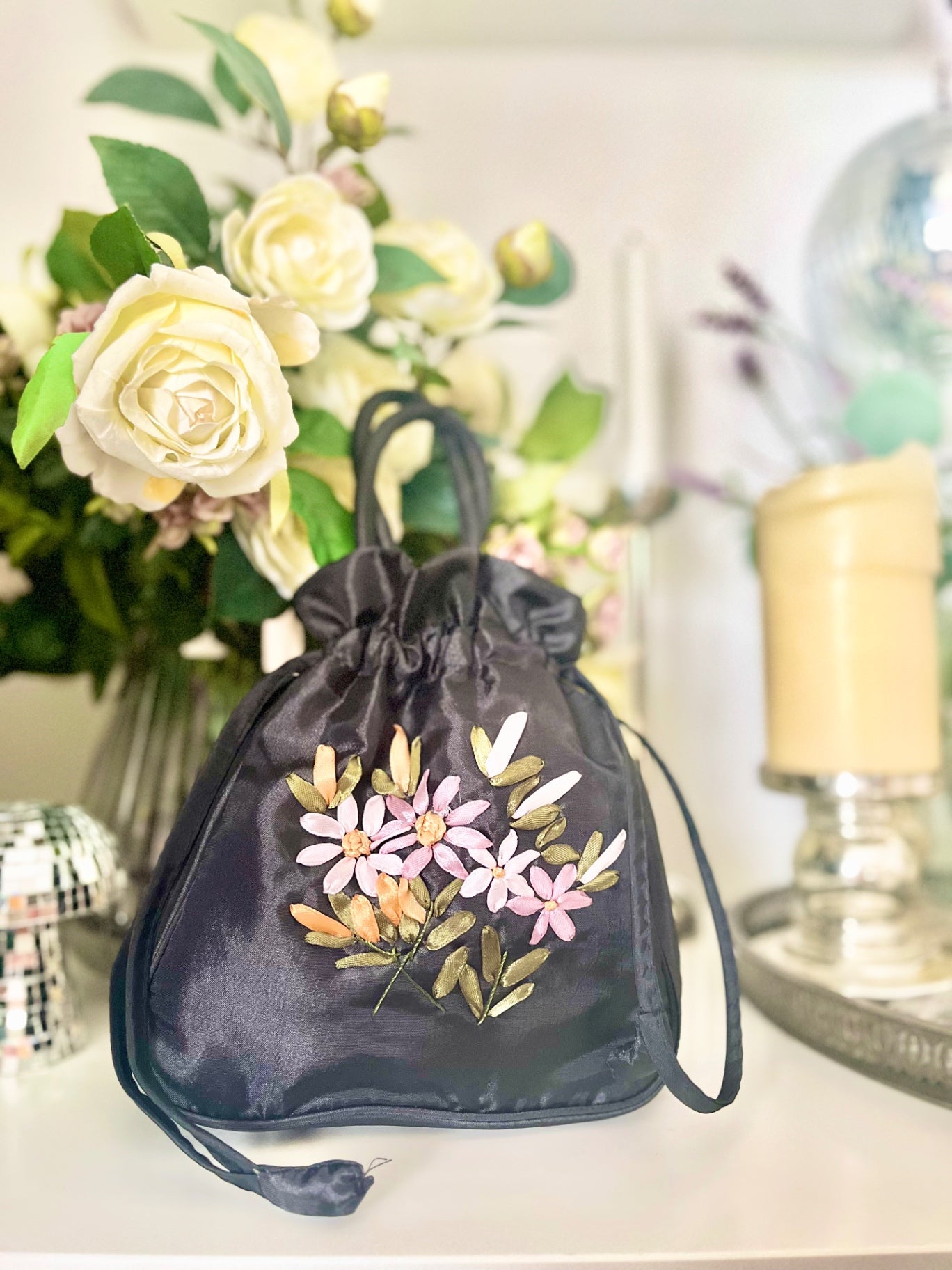Black Flower Pouch Bag