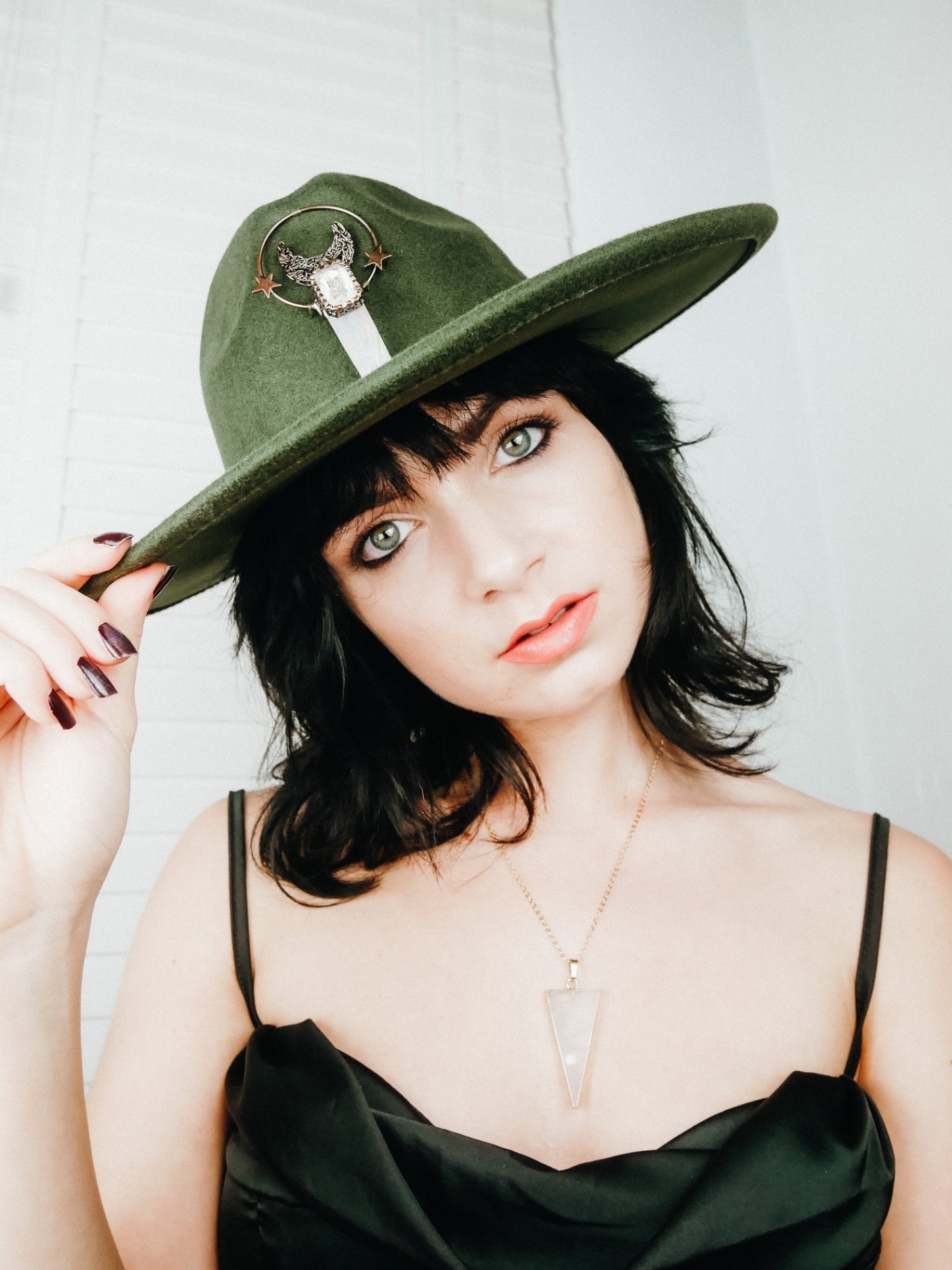 Lunar Vision Hat – Black with White Quartz Amulet
