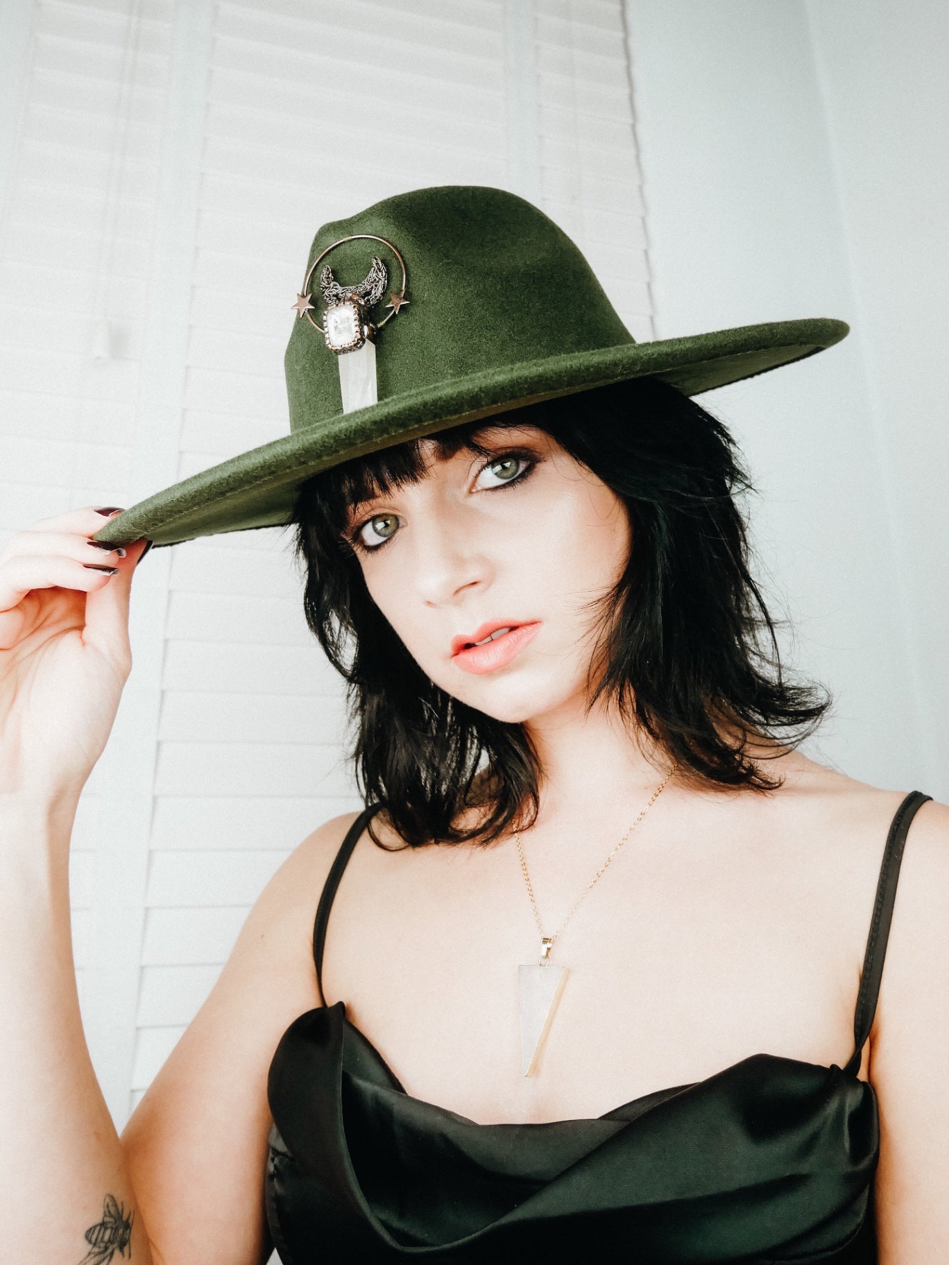 Lunar Vision Hat – Black with White Quartz Amulet