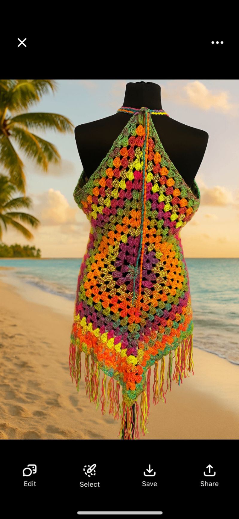Multicoloured flower beach vest cover up with fringe