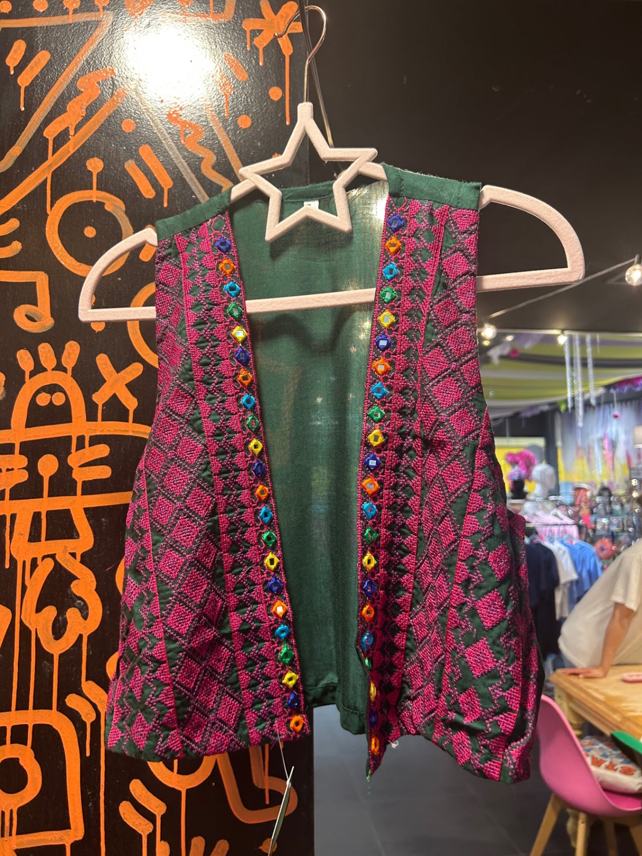 Preloved Mirror Vest Pink & Green
