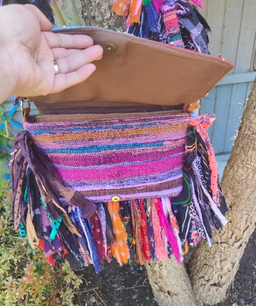 Frill sari cross body bag