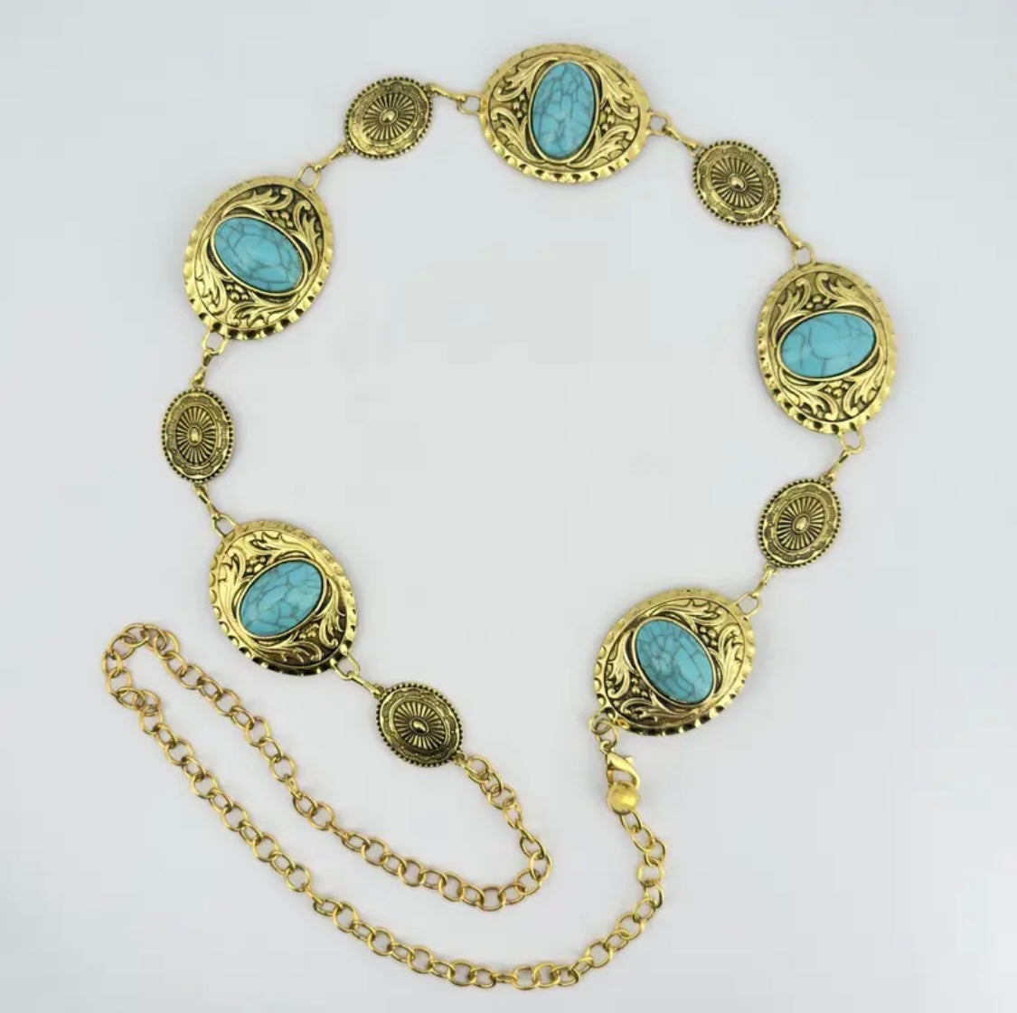 Boho Gold & Turquoise Concho Charm Belt