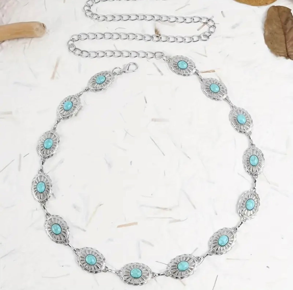 Silver Sunburst & Turquoise Charm Belt