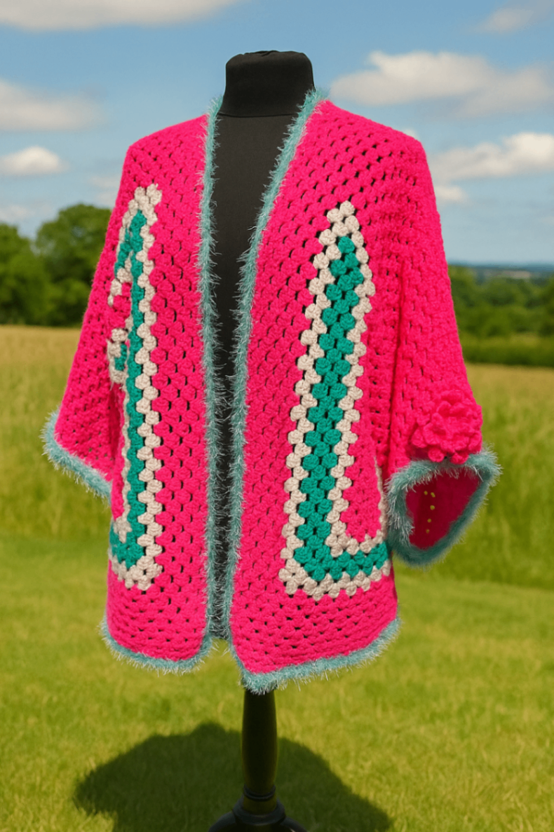 Neon pink white teal jacket/kimono