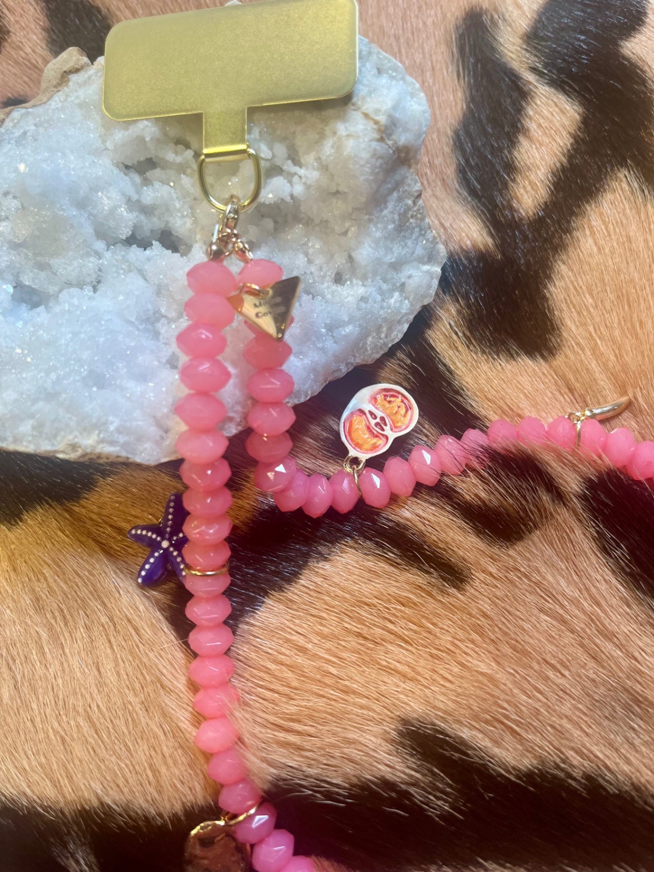 Coral Crush Beaded Phone Lanyard – Ocean Charm Edition