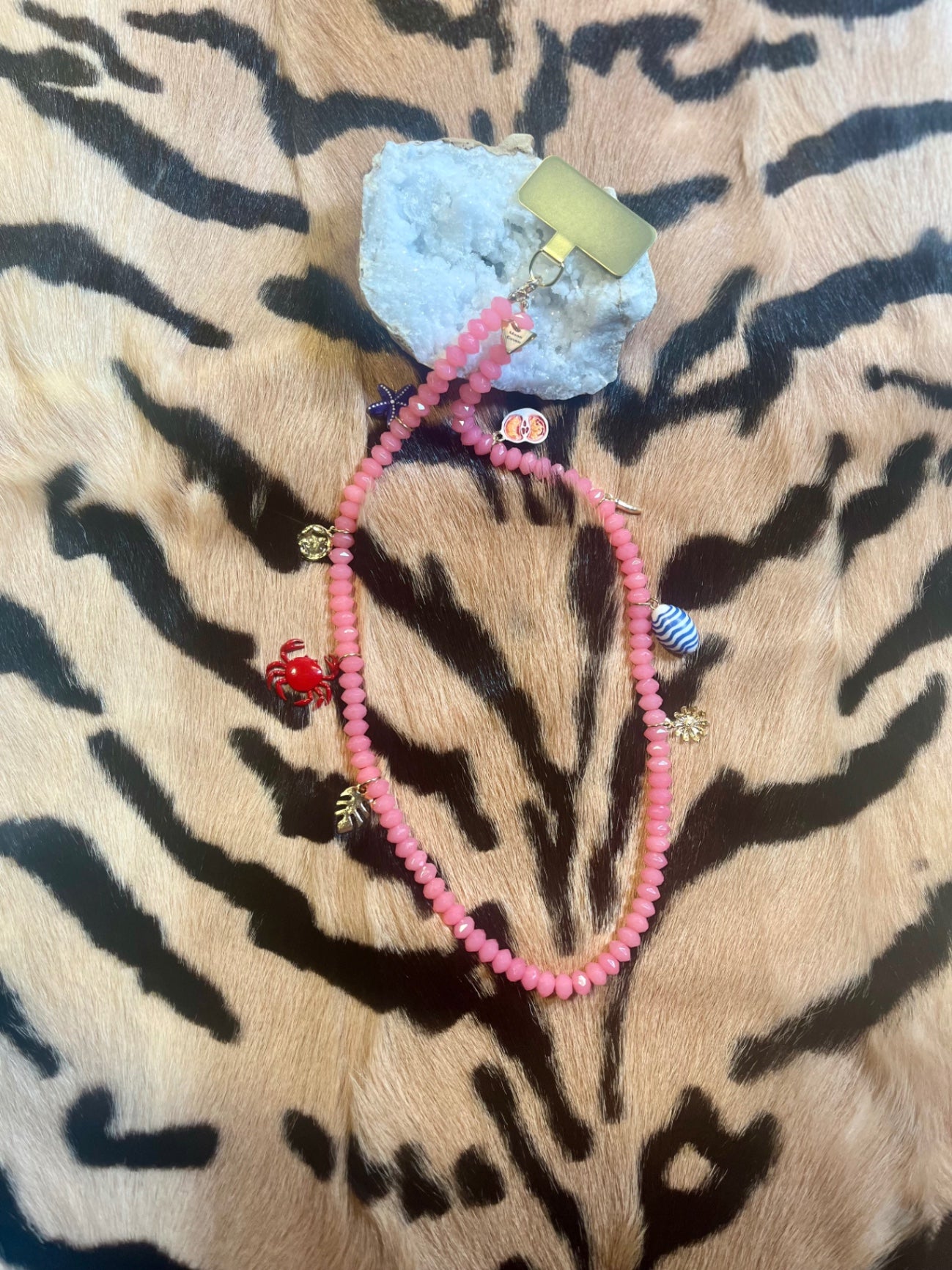 Coral Crush Beaded Phone Lanyard – Ocean Charm Edition