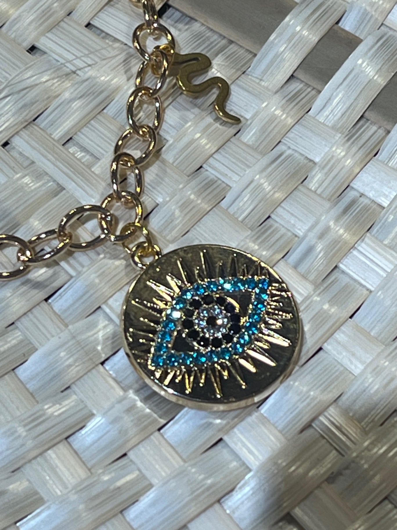 Mystic Bow & Evil Eye T-Bar Charm Bracelet – Gold